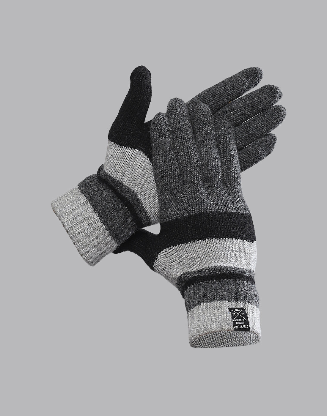 Men Grey Printed Blend Wool Gloves