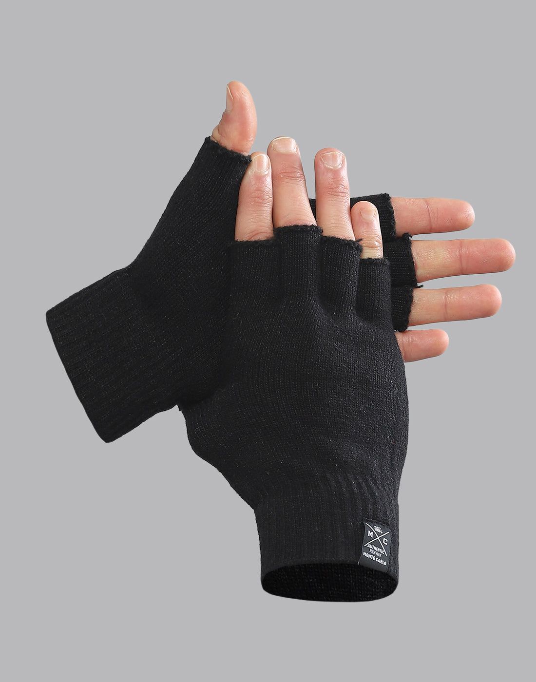 Men Black Printed Blend Wool Gloves