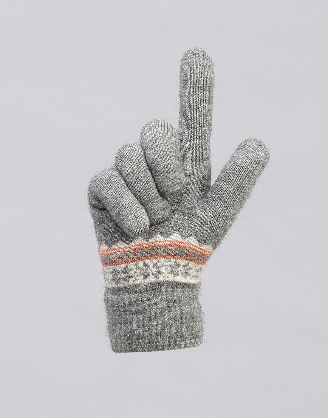 Women Grey Printed Blend Wool Gloves