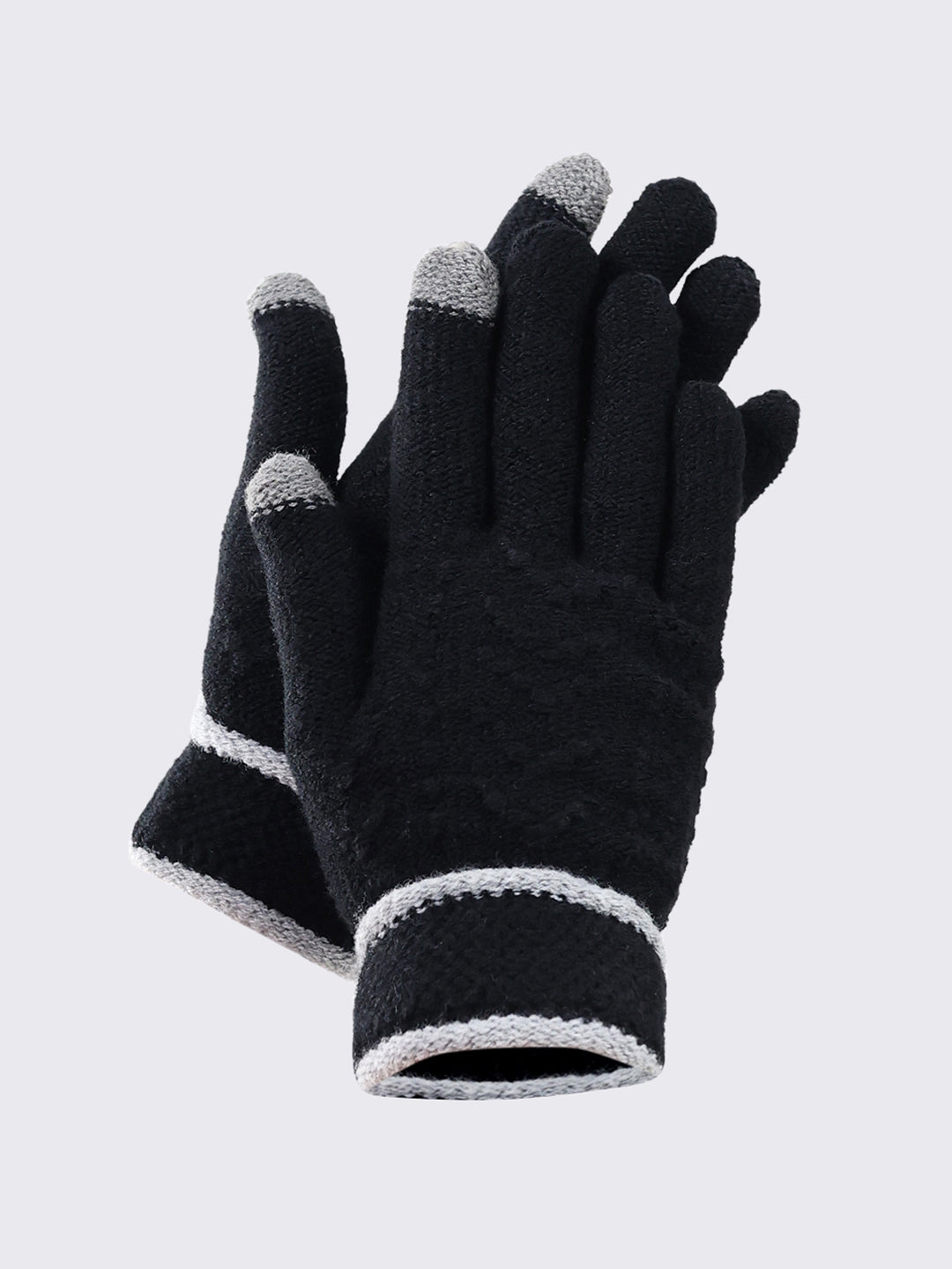 Women Black Self Design Blend Wool Gloves
