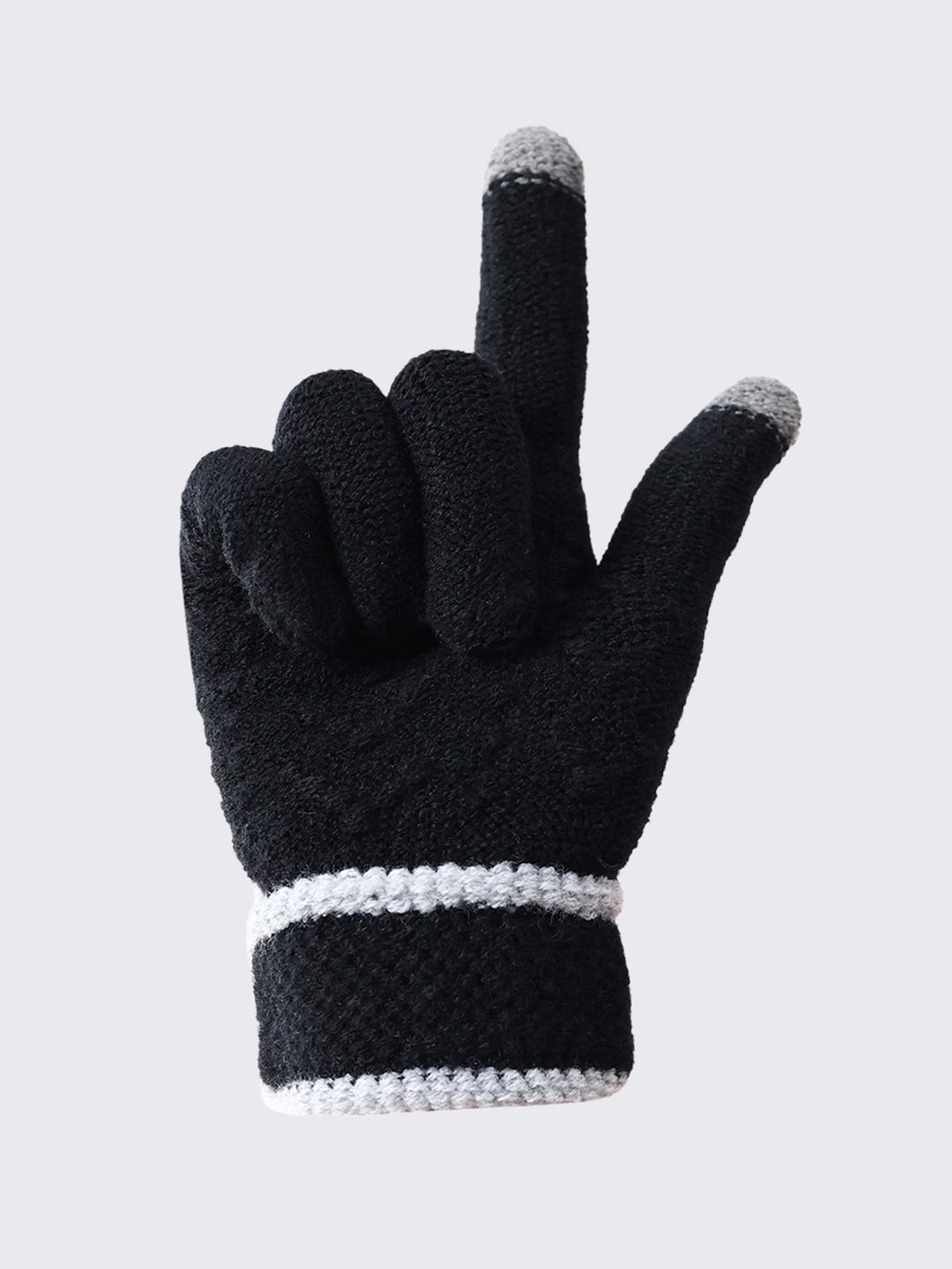 Women Black Self Design Blend Wool Gloves