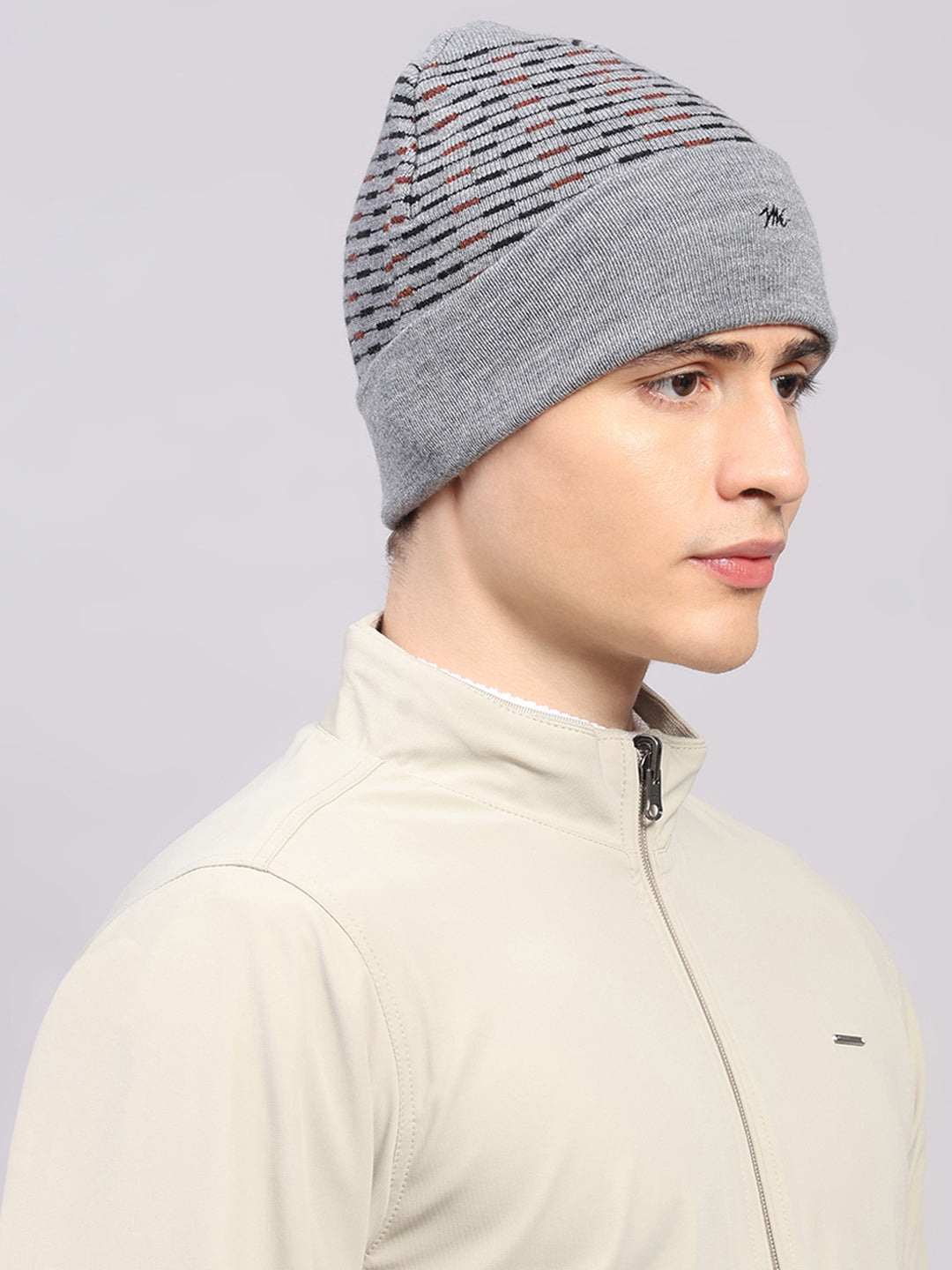 Men Grey Printed Pure Wool Cap