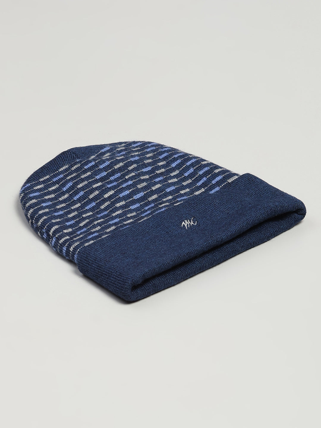Men Blue Printed Pure Wool Cap