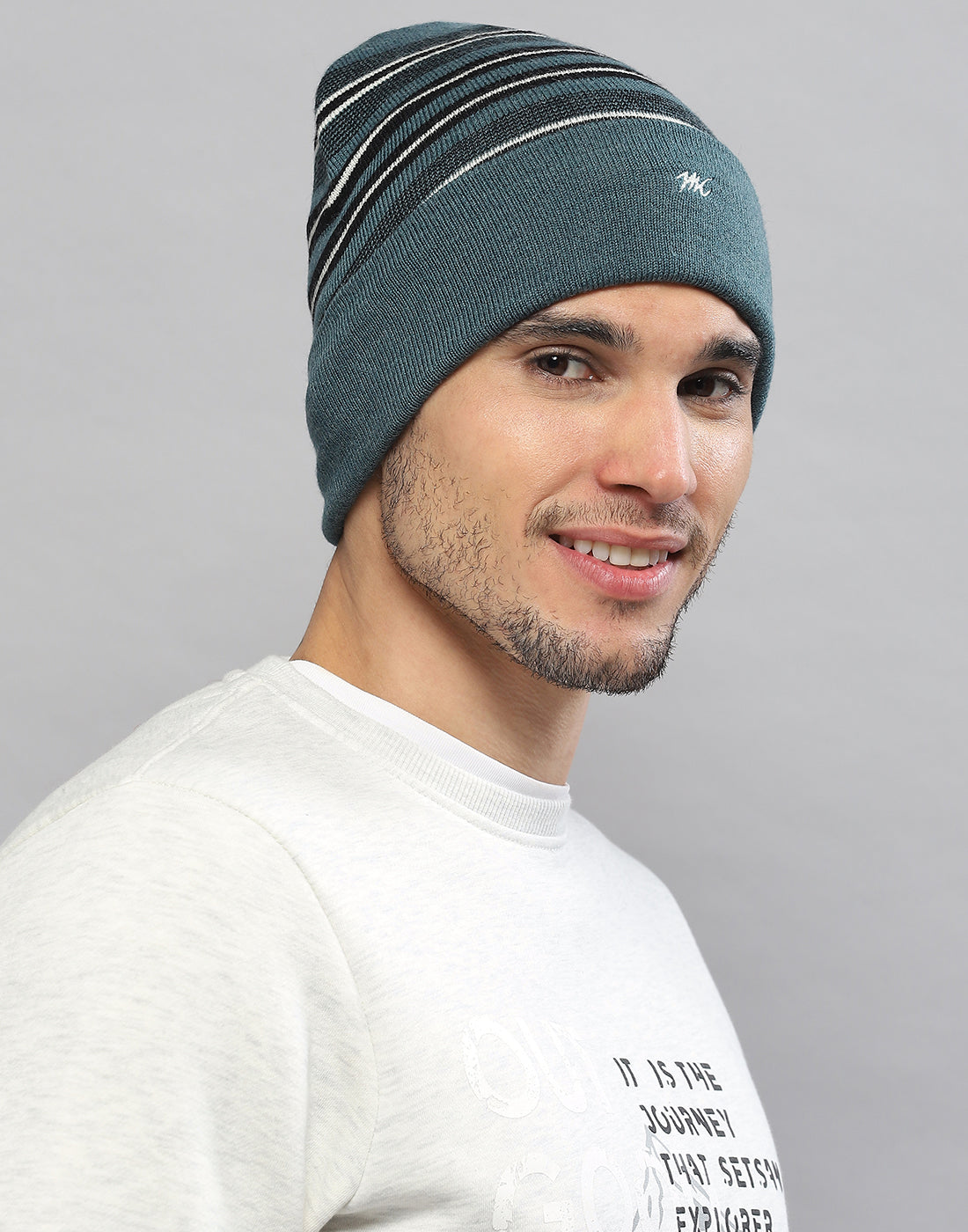 Men Green Printed Pure Wool Cap