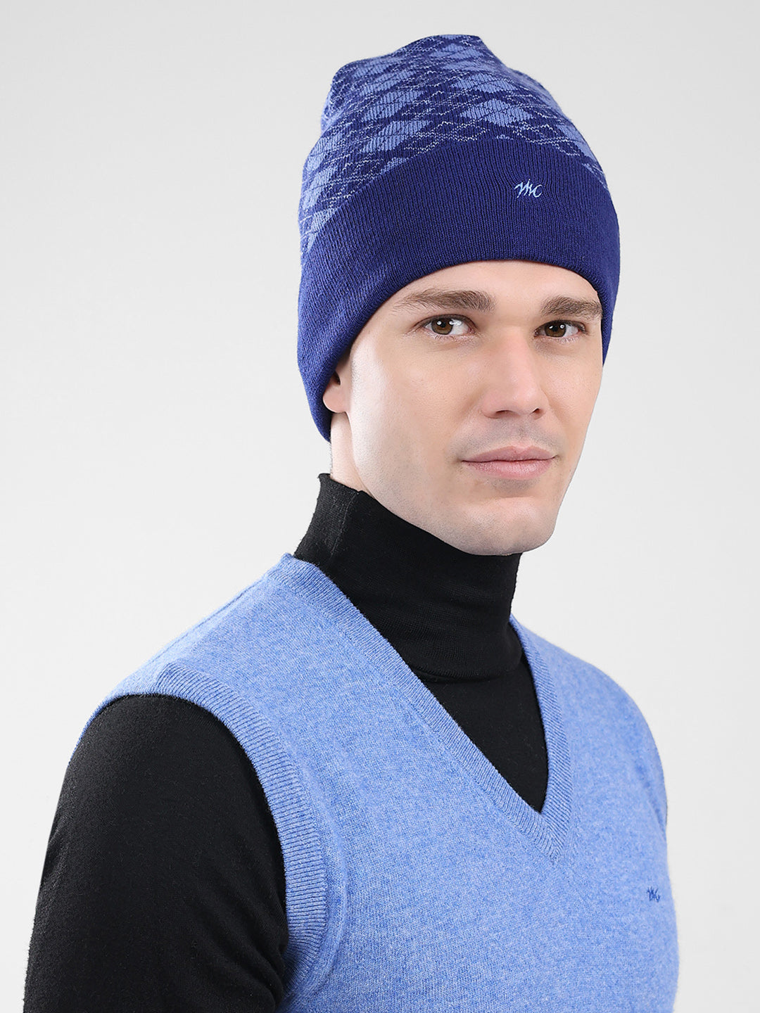 Men Blue Self Design Cap