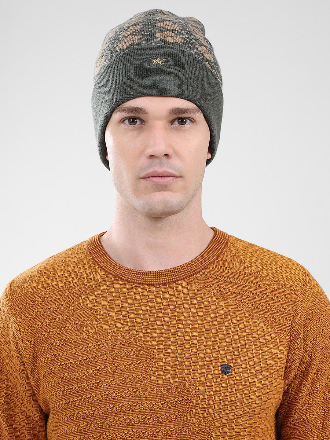 Men Green Self Design Cap
