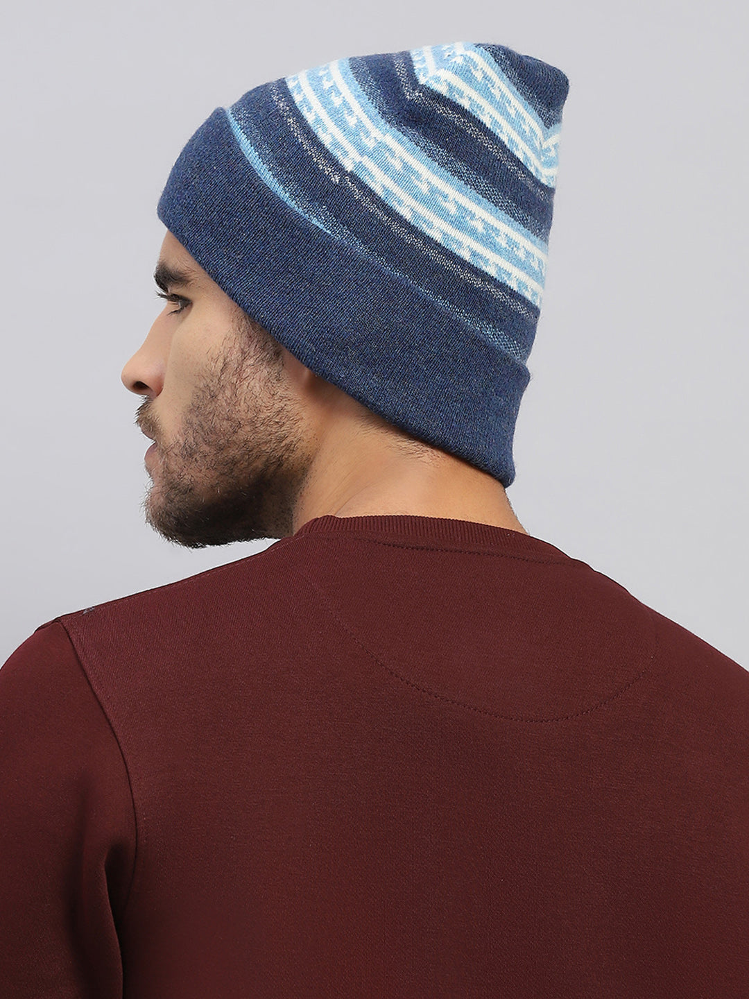 Men Blue Printed Blend Wool Cap
