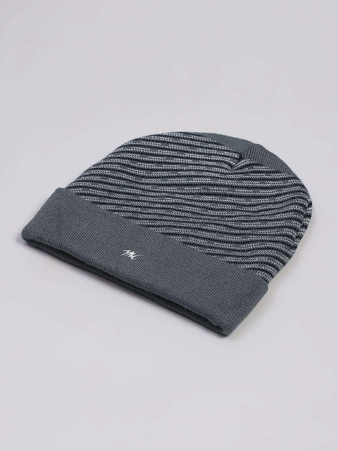 Men Grey Printed Blend Wool Cap