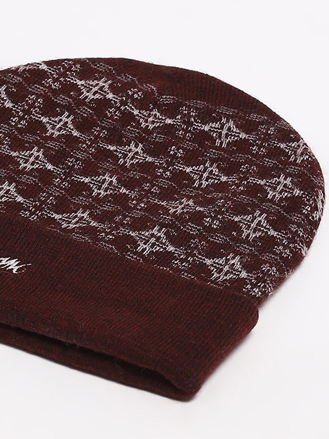 Men Maroon Self Design Blend Wool Cap