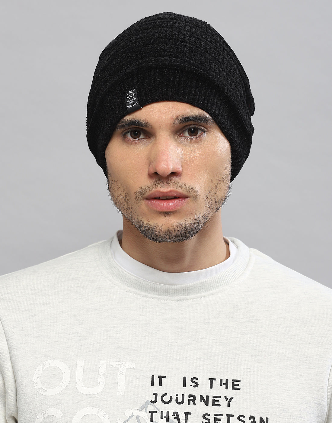 Men Black Printed Blend Wool Cap