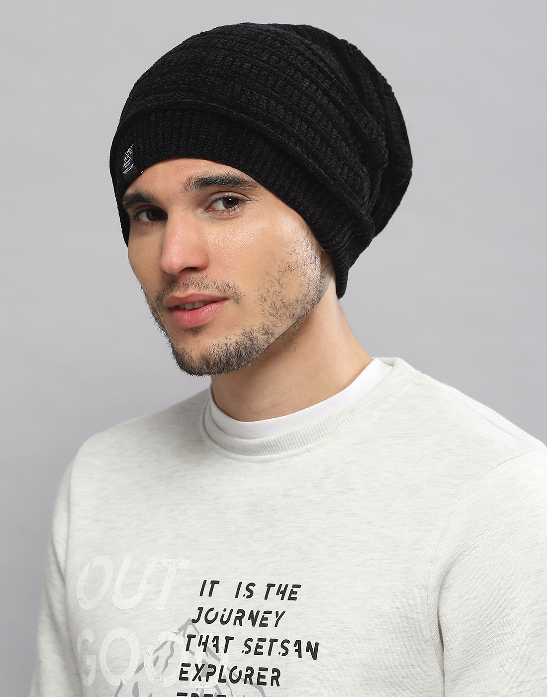 Men Black Printed Blend Wool Cap