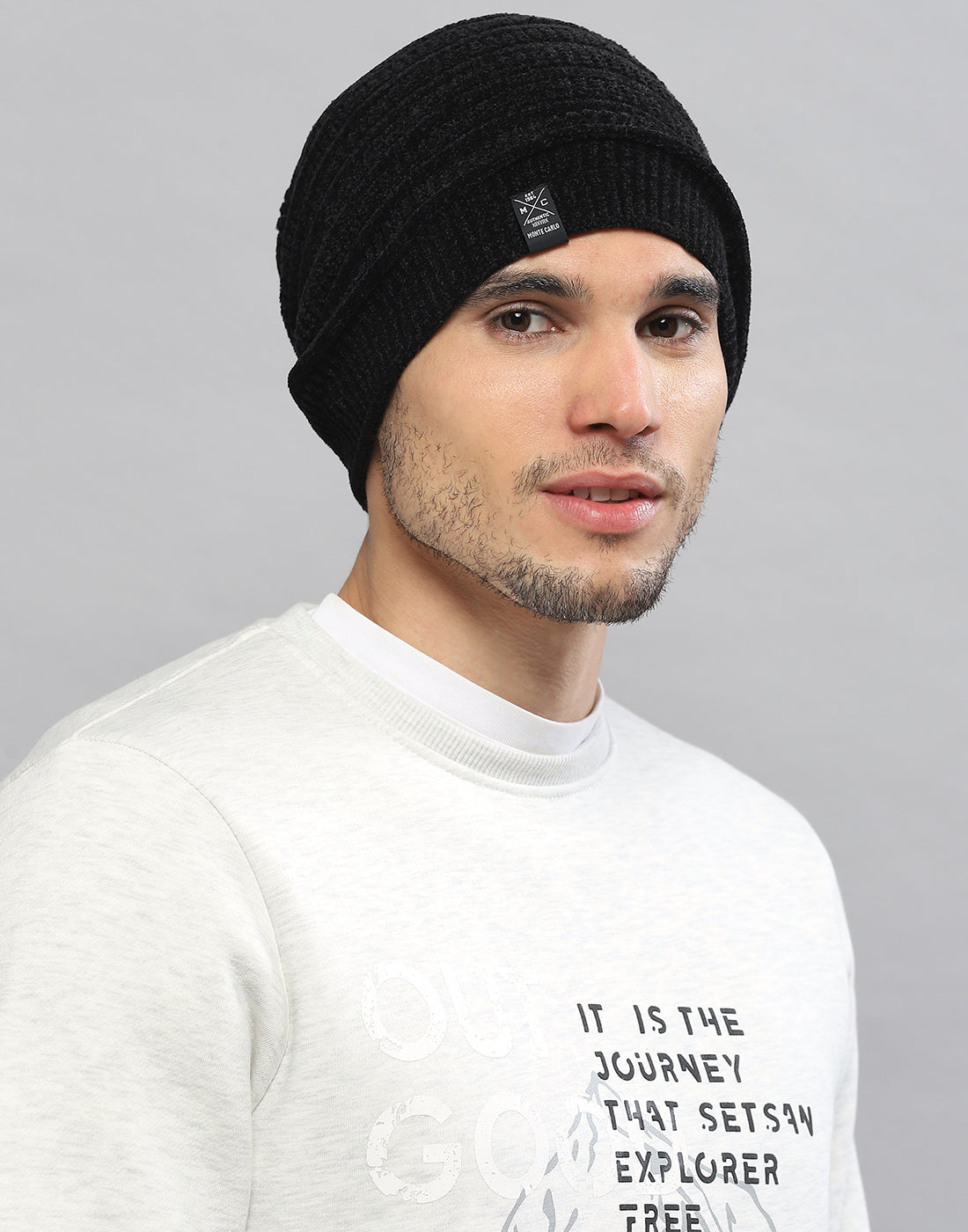 Men Black Printed Blend Wool Cap