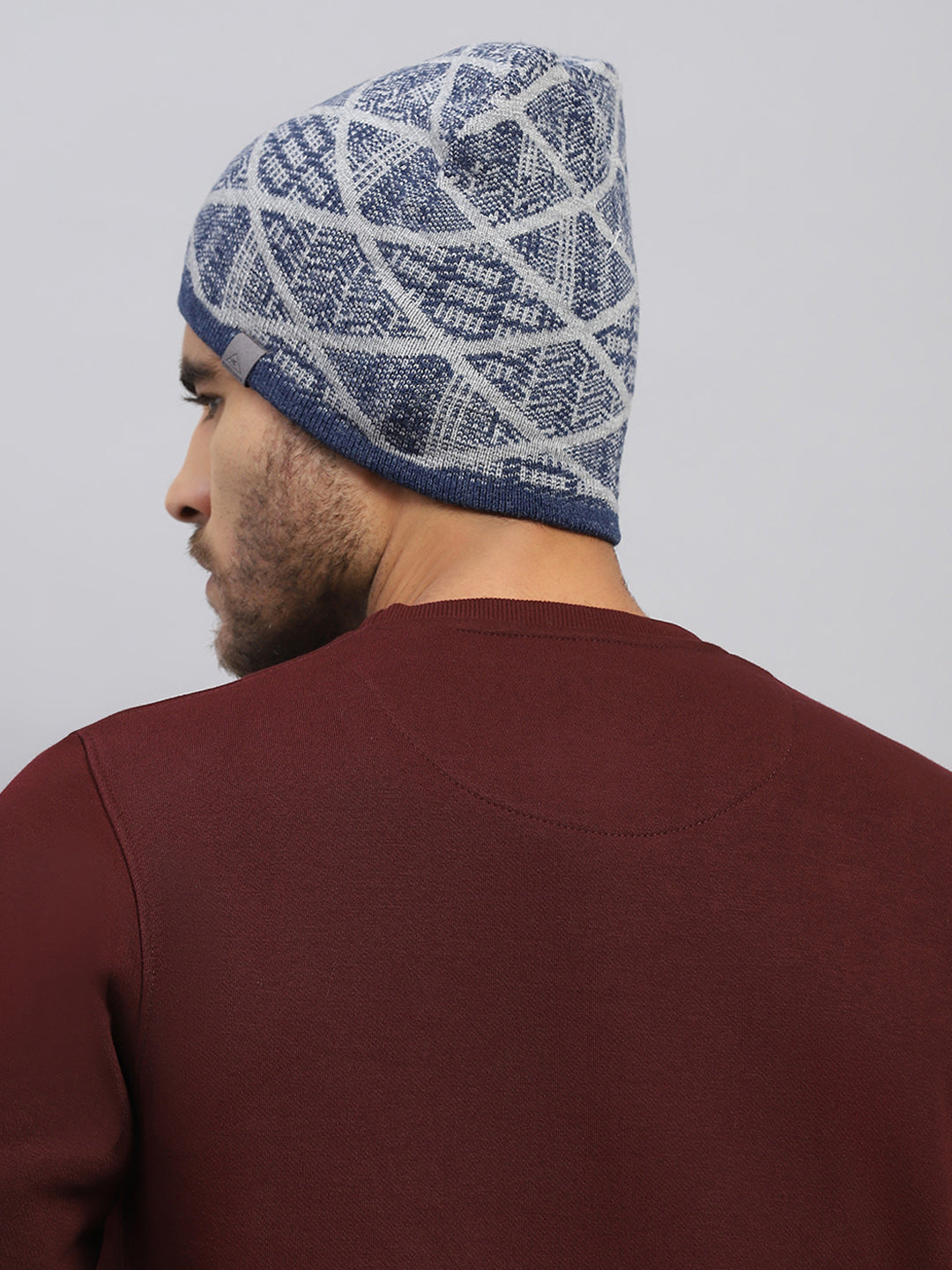 Men Blue Printed Blend Wool Cap