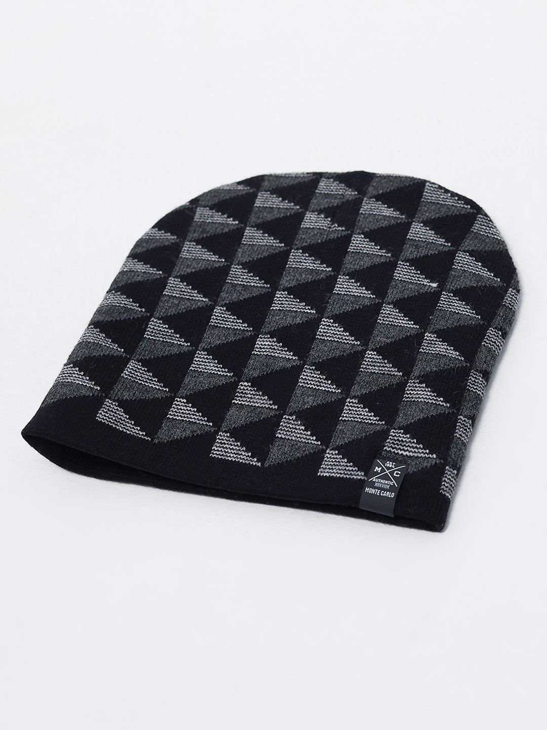 Men Black Self Design Blend Wool Cap
