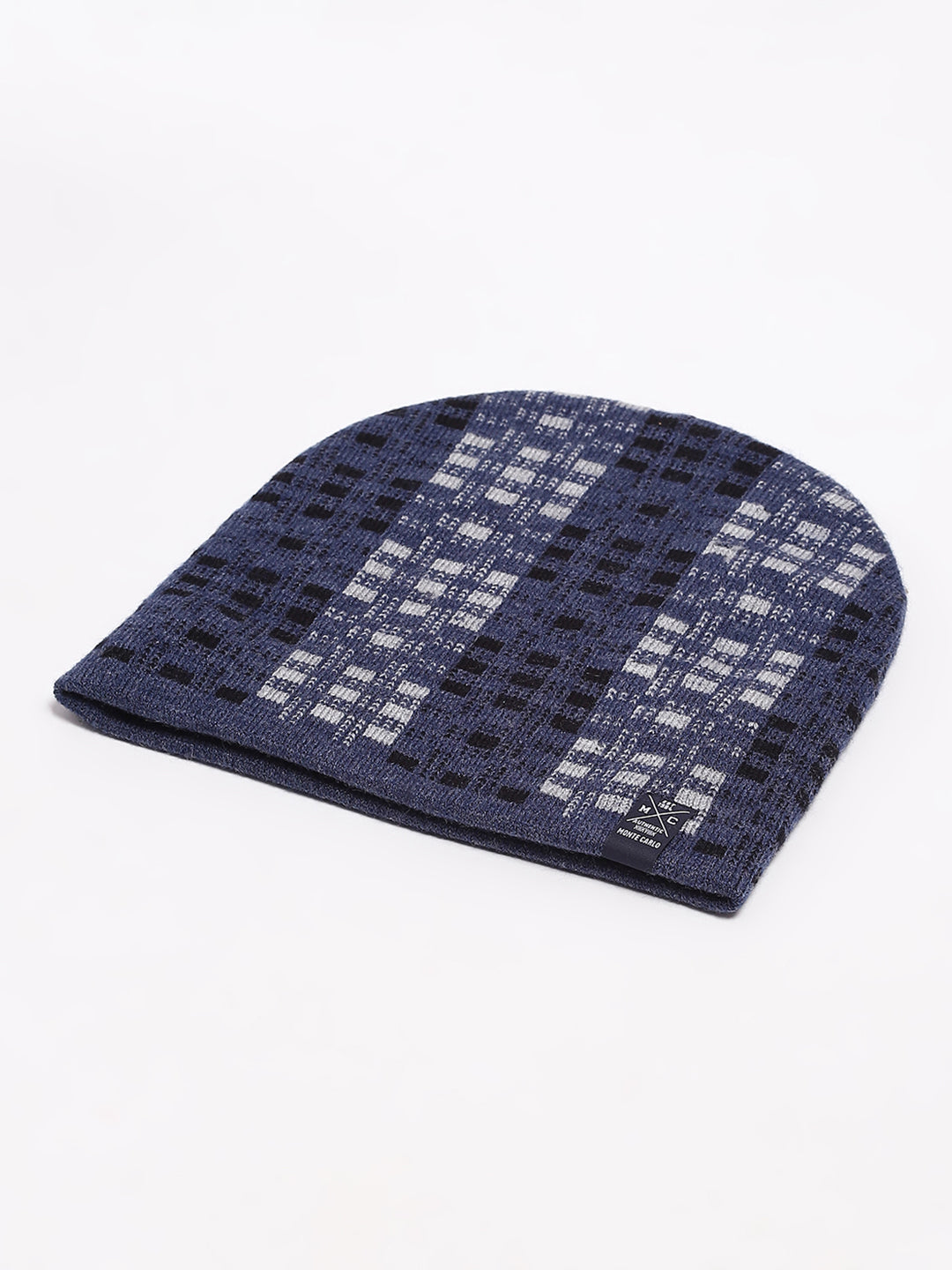 Men Blue Self Design Blend Wool Cap