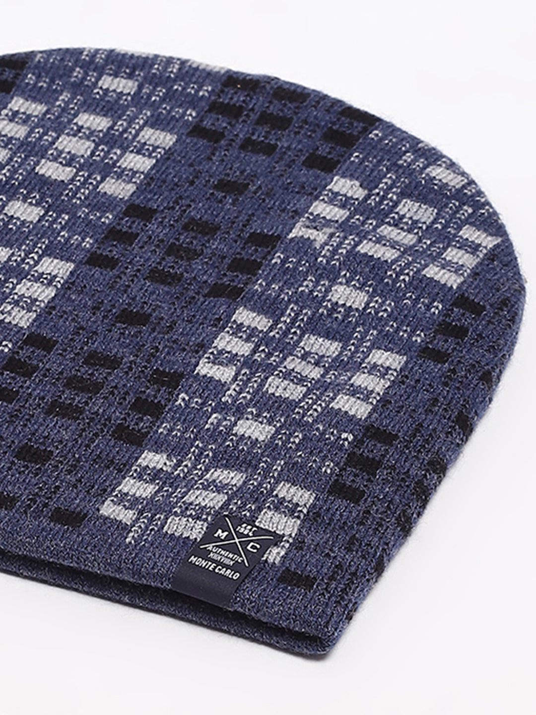 Men Blue Self Design Blend Wool Cap