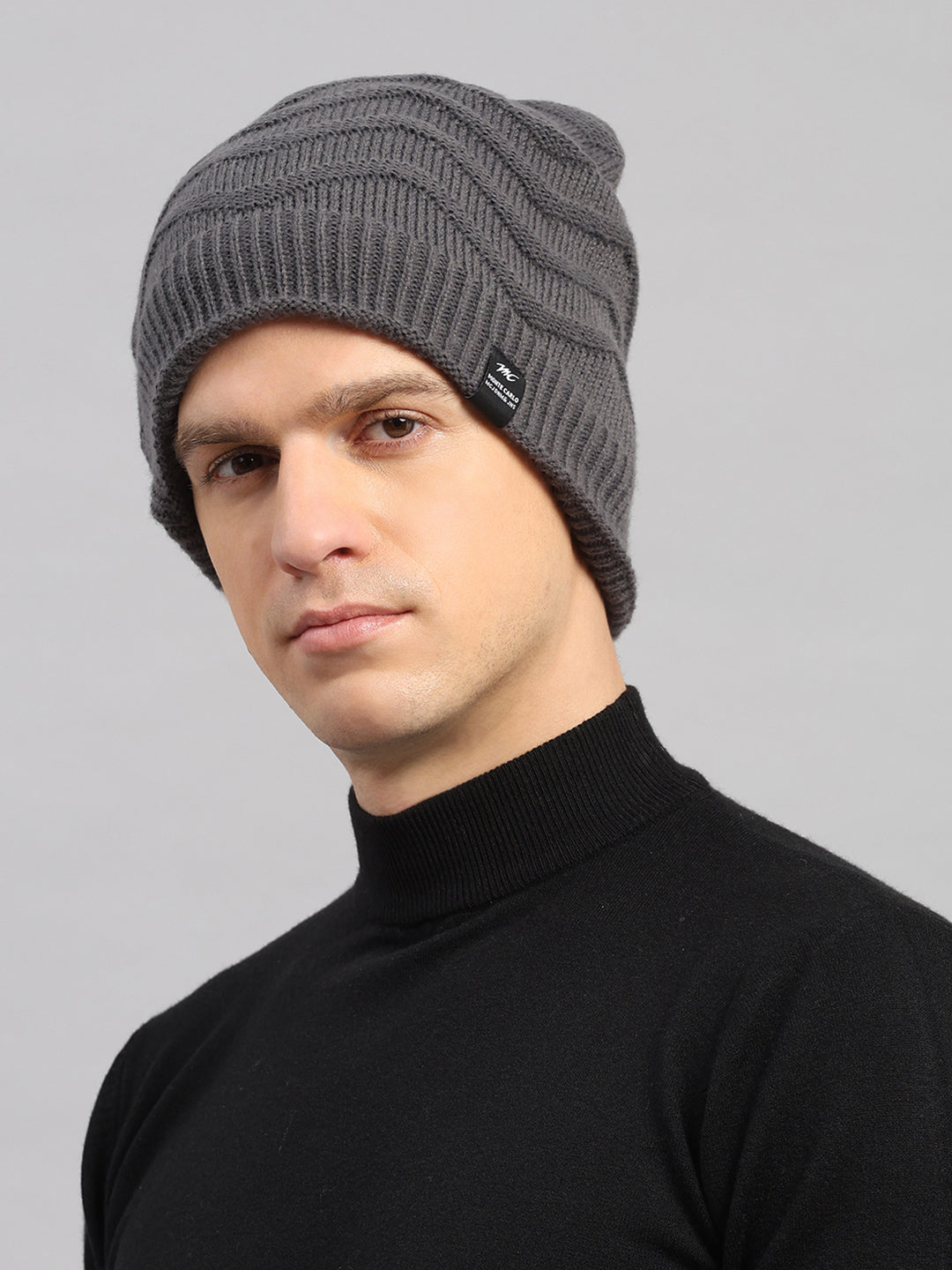 Men Grey Printed Blend Wool Cap