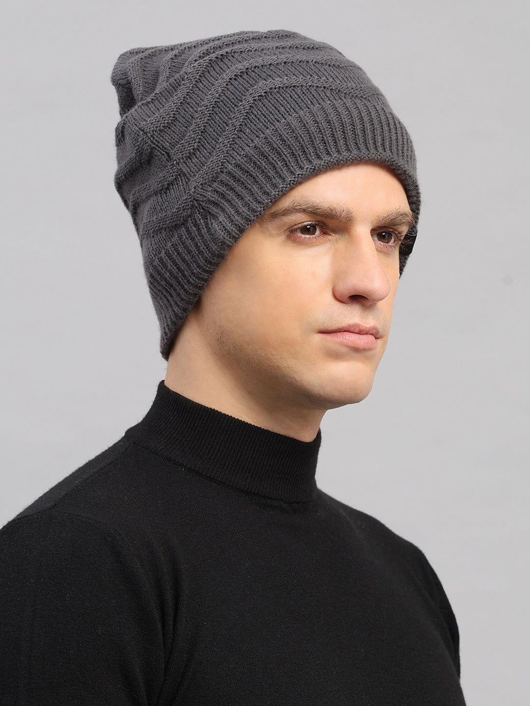 Men Grey Printed Blend Wool Cap