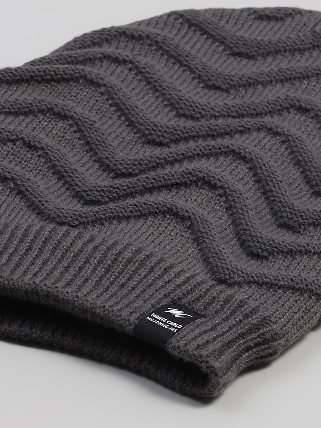 Men Grey Printed Blend Wool Cap