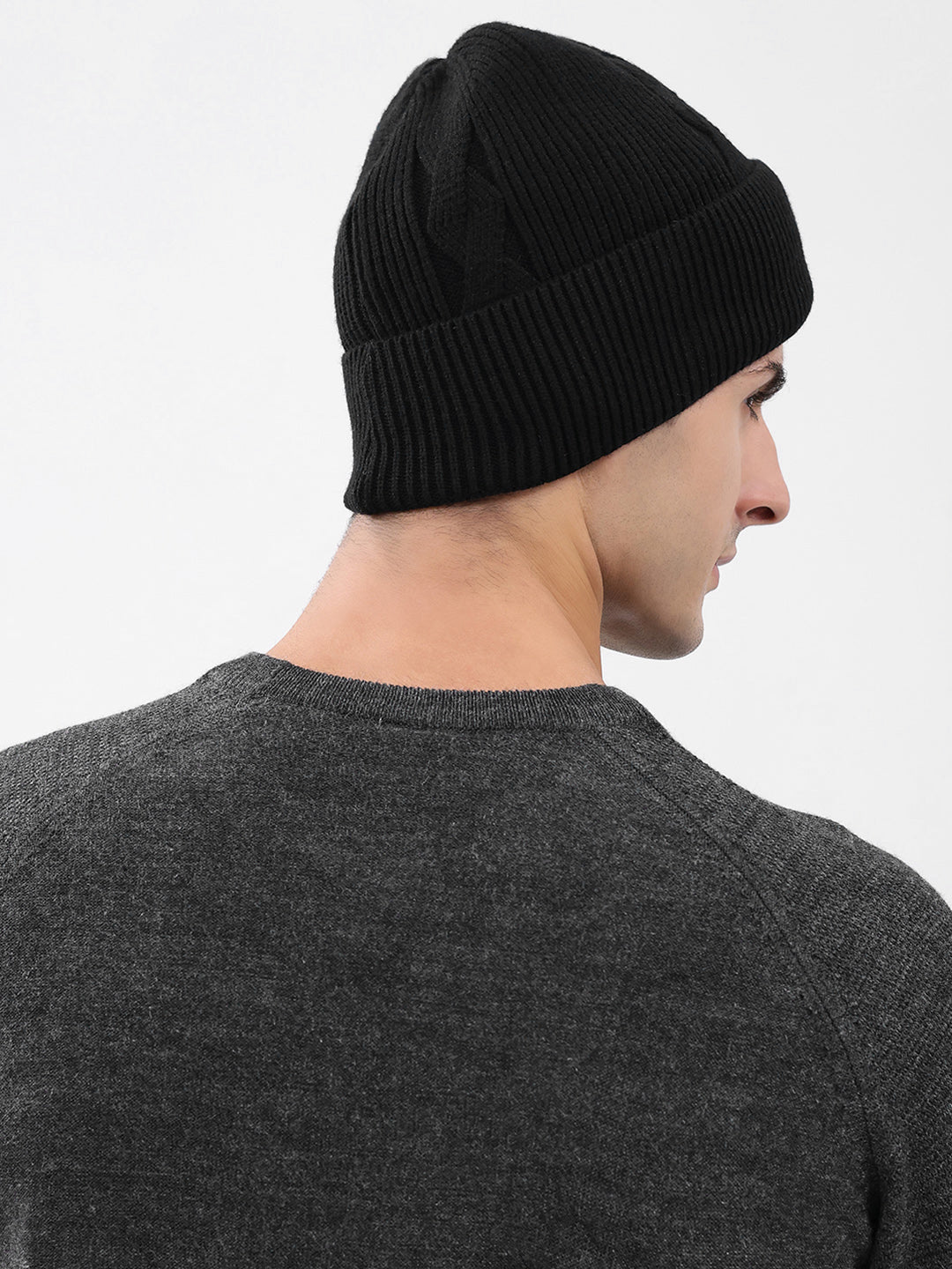Men Grey Solid Blend Wool Cap