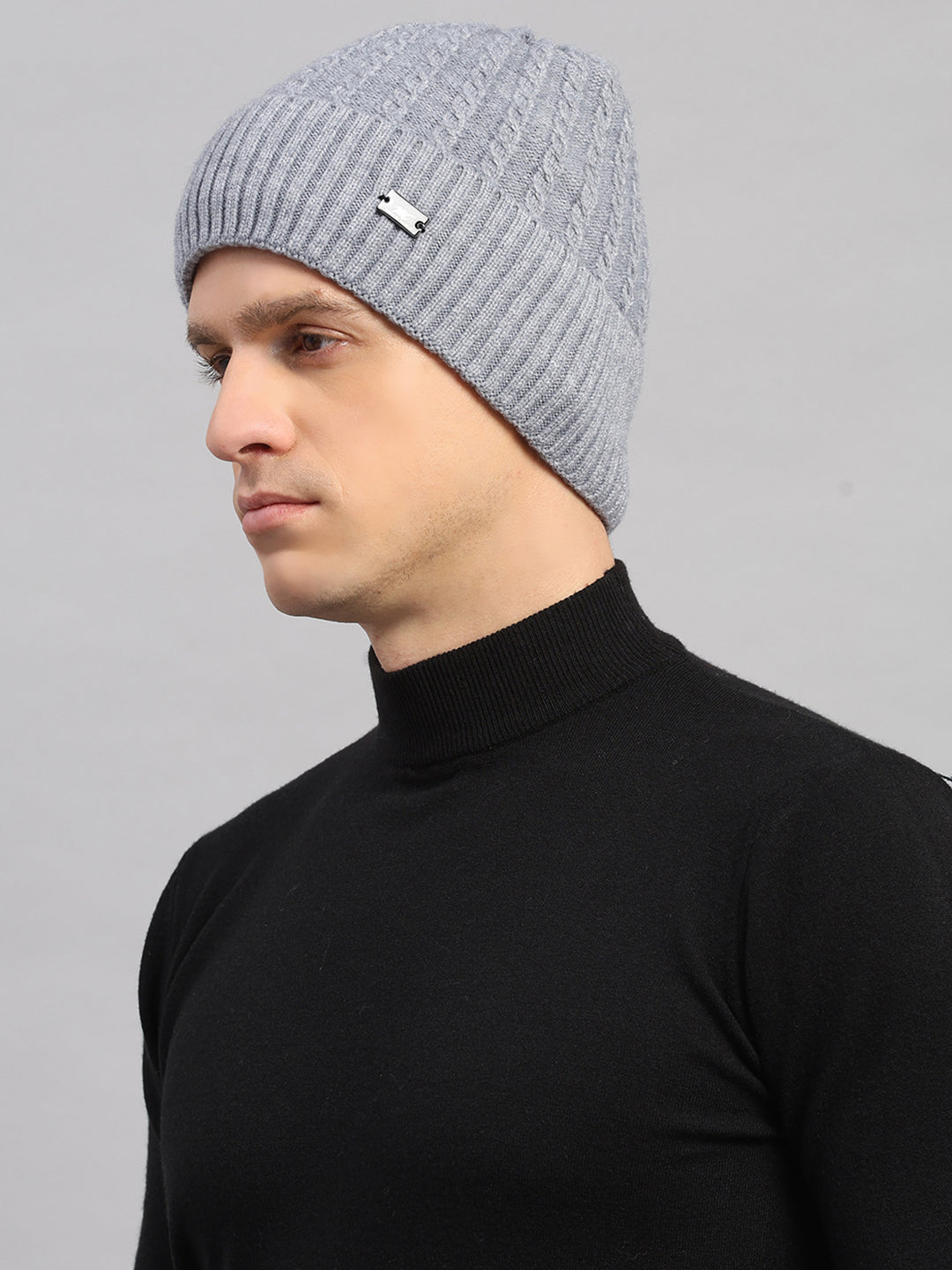 Men Grey Printed Blend Wool Cap