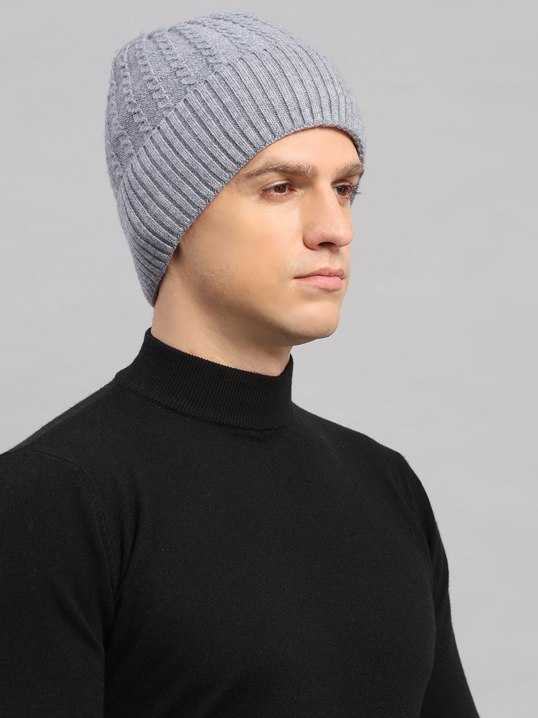 Men Grey Printed Blend Wool Cap