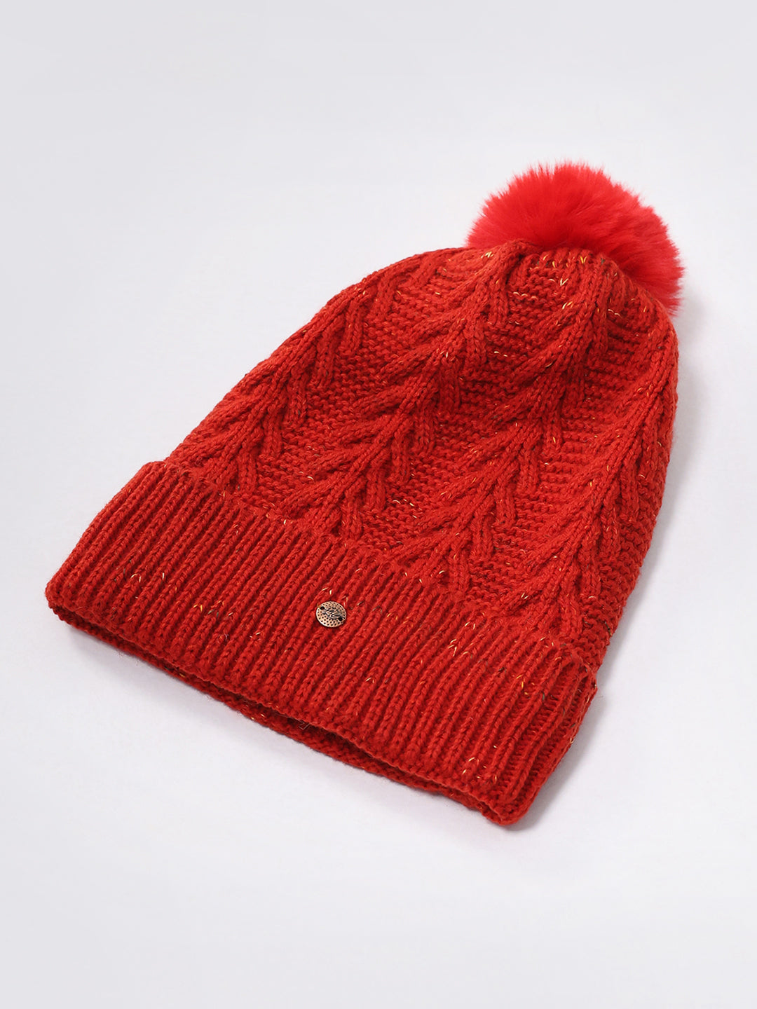 Women Red Self Design Blend Wool Cap