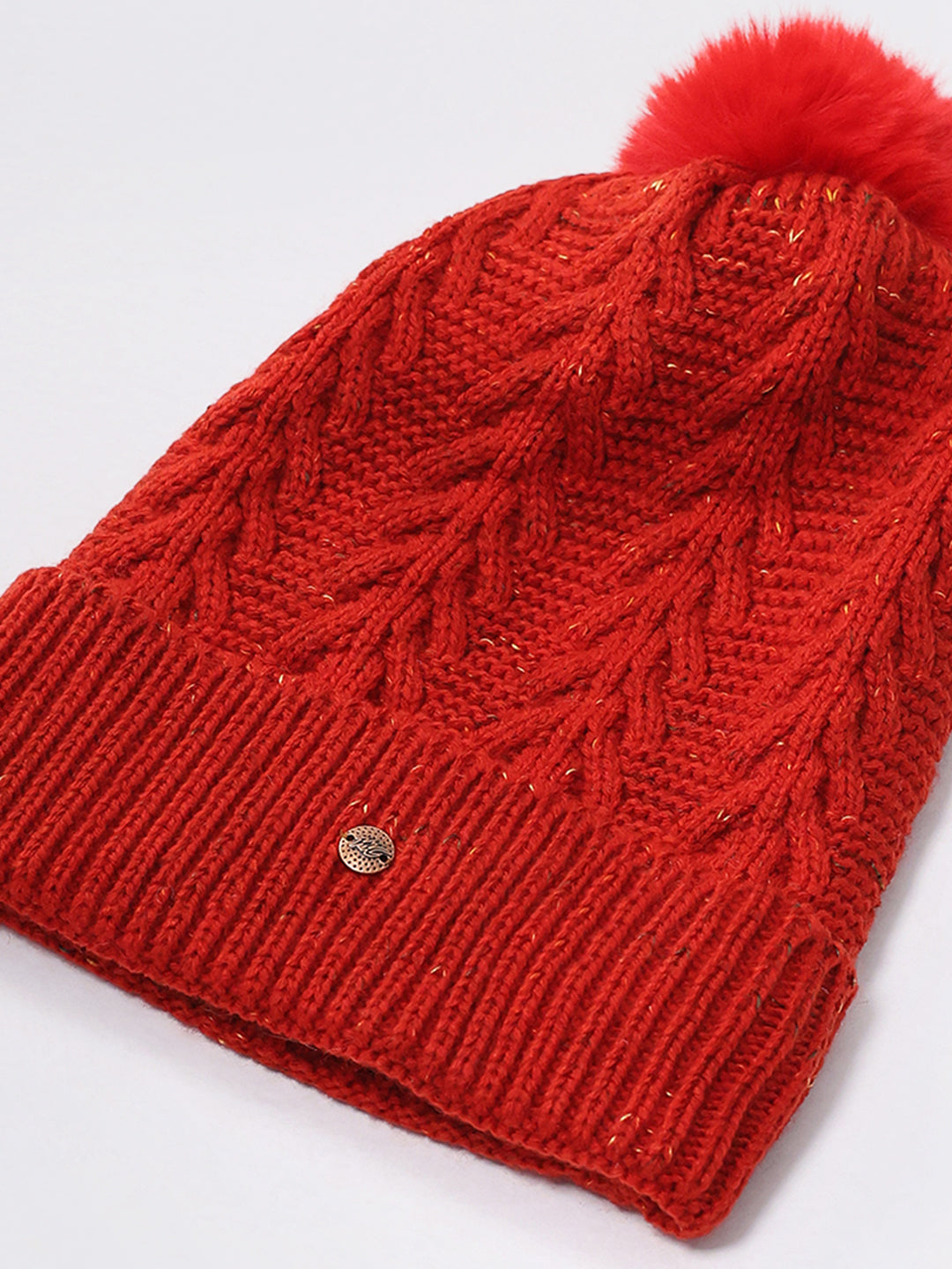 Women Red Self Design Blend Wool Cap