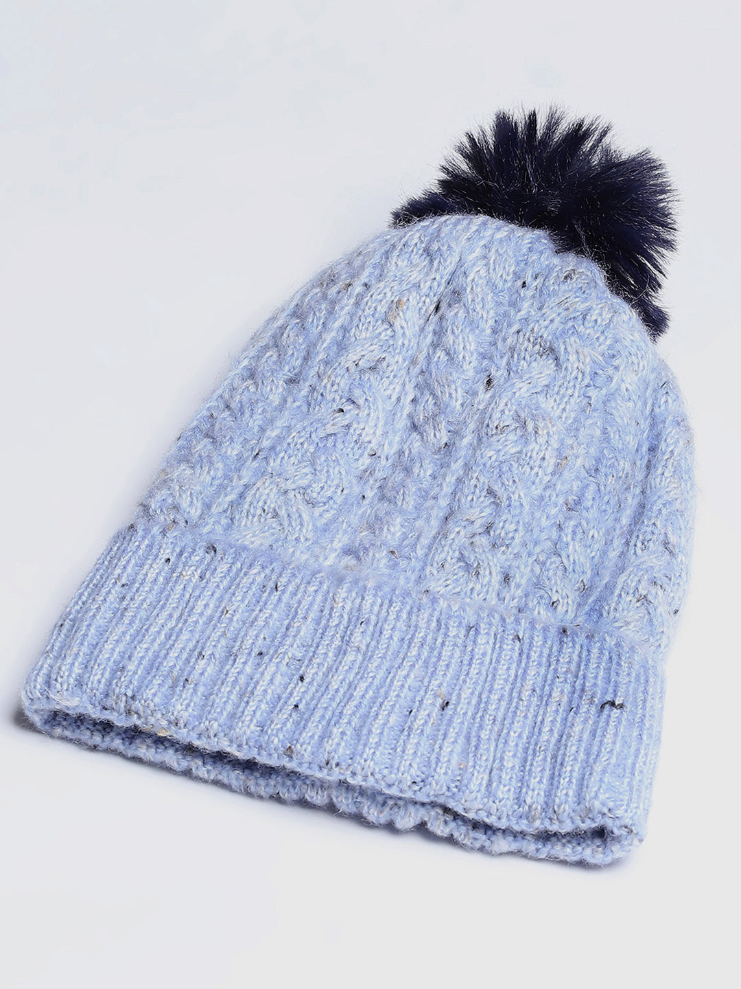 Women Blue Self Design Blend Wool Cap