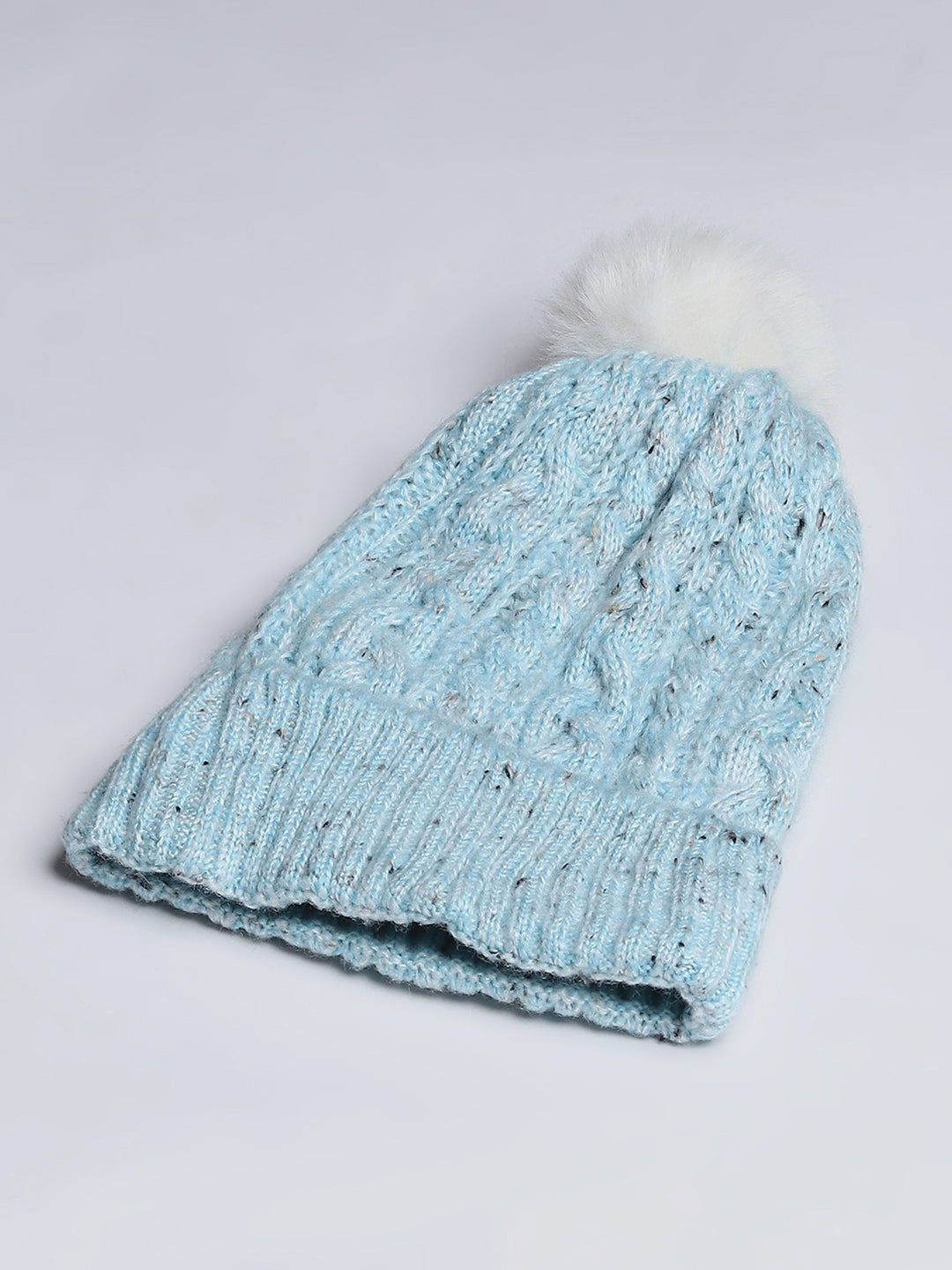 Women Blue Self Design Blend Wool Cap