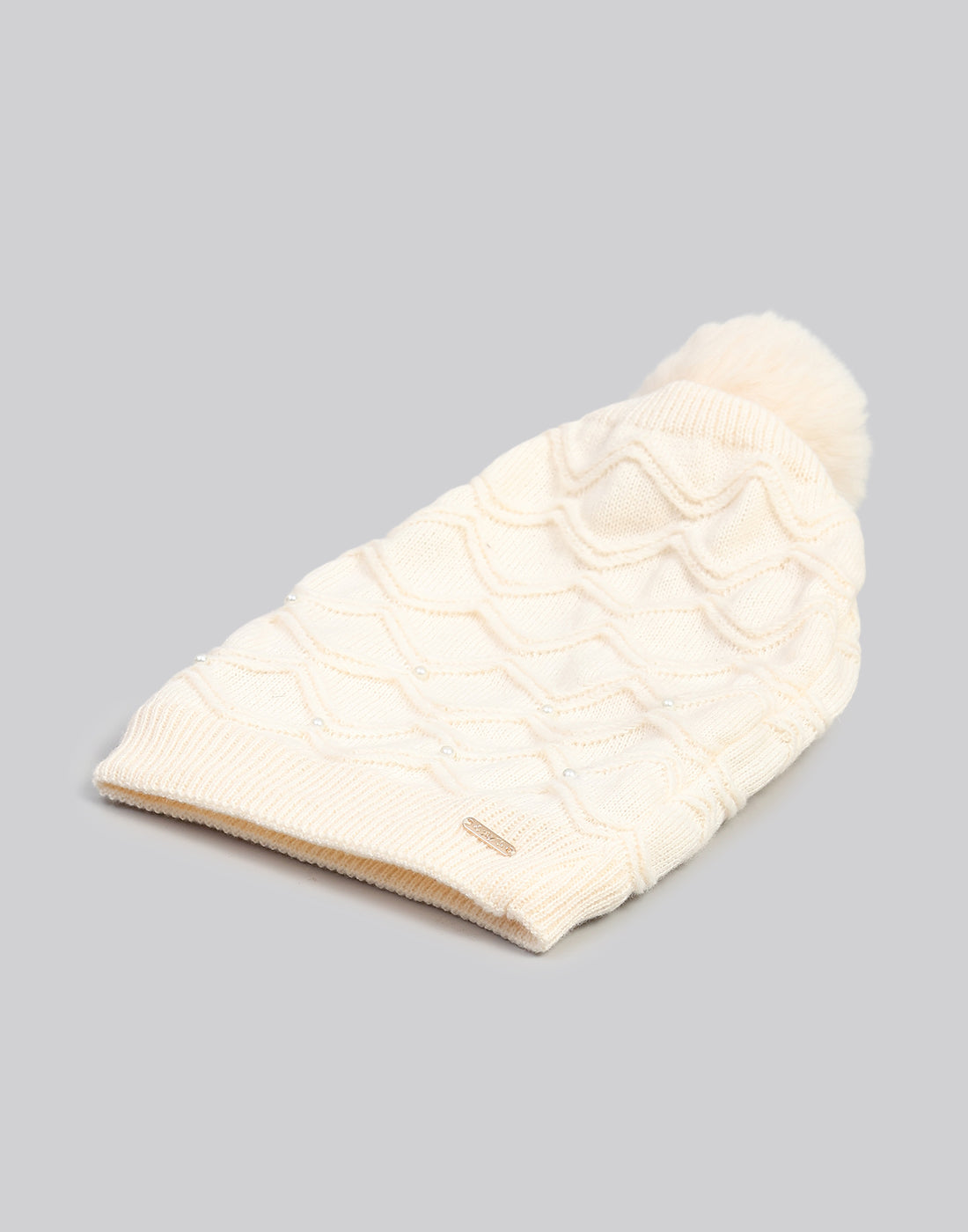 Women Off White Printed Blend Wool Cap