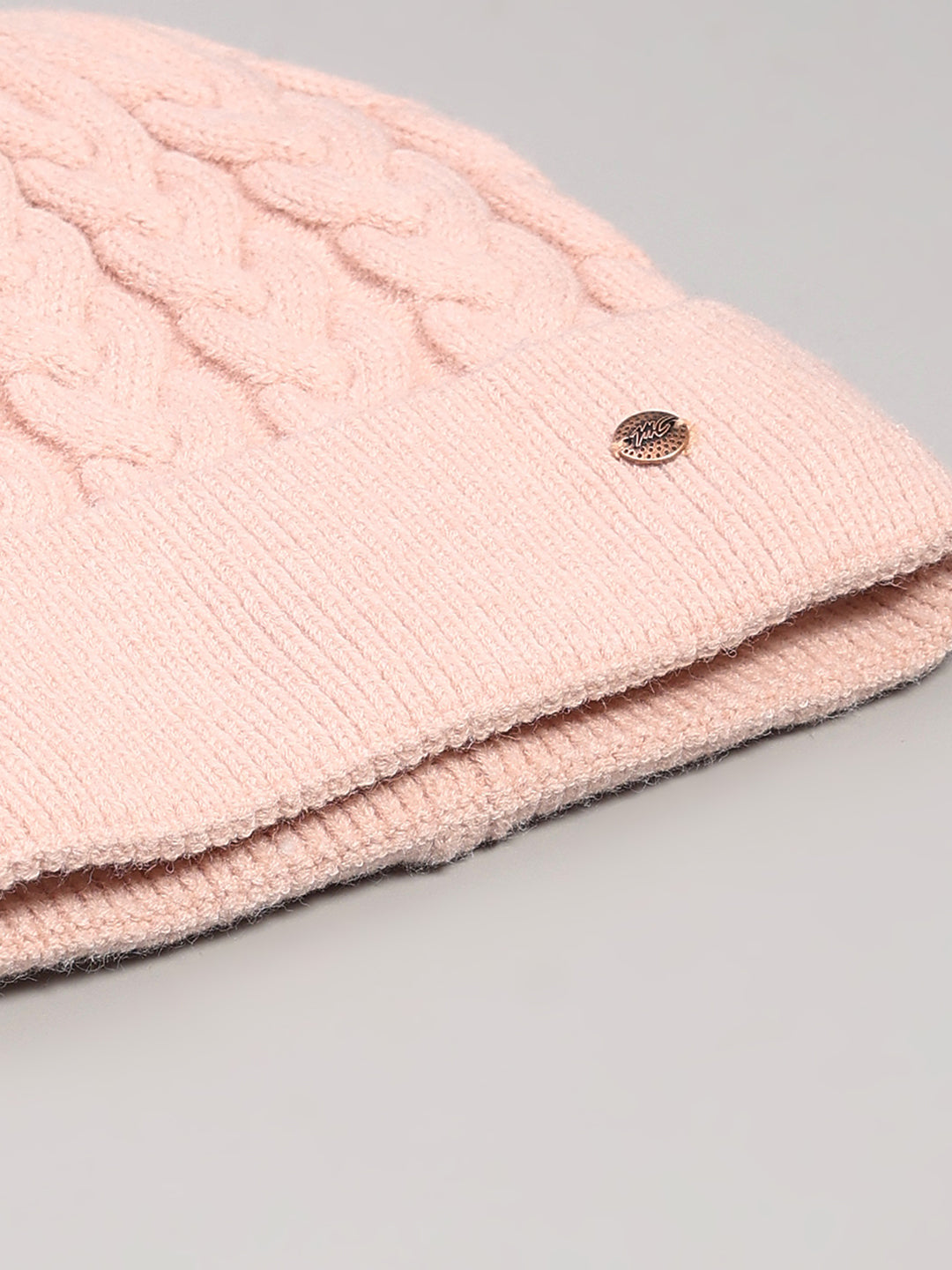 Women Pink Printed Blend Wool Cap