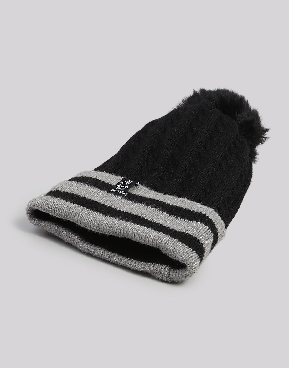 Women Black Printed Blend Wool Cap