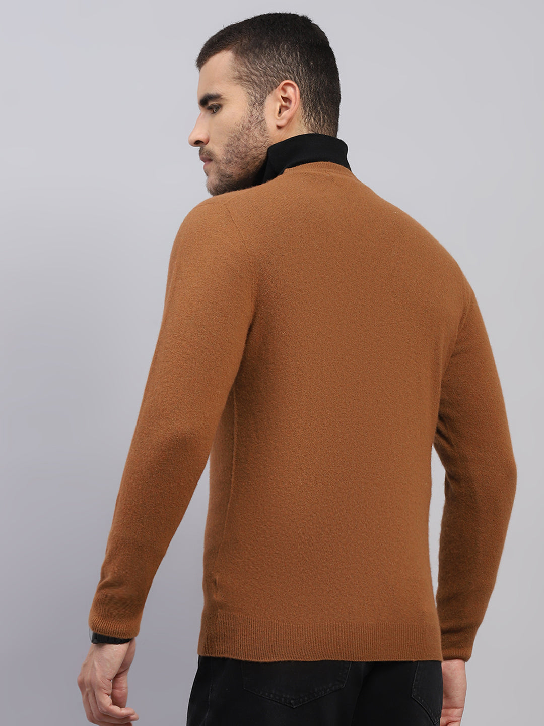 Luxuria Men Brown Solid V Neck Full Sleeve Pullover