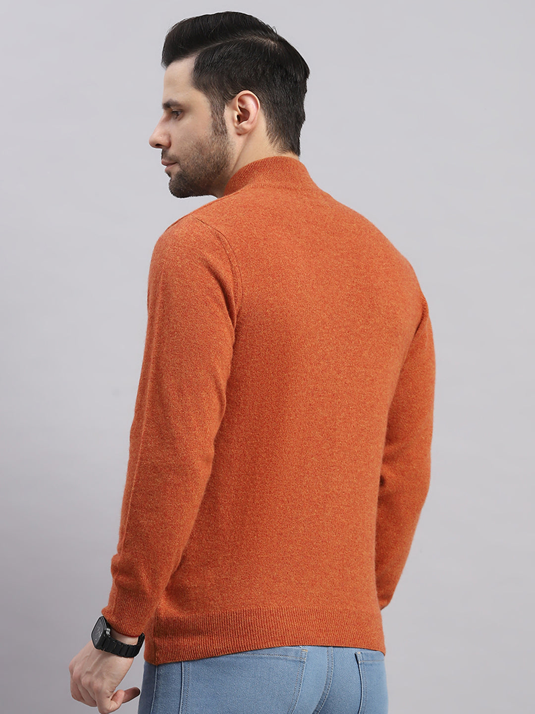 Luxuria Men Rust Solid Collar Full Sleeve Pullover