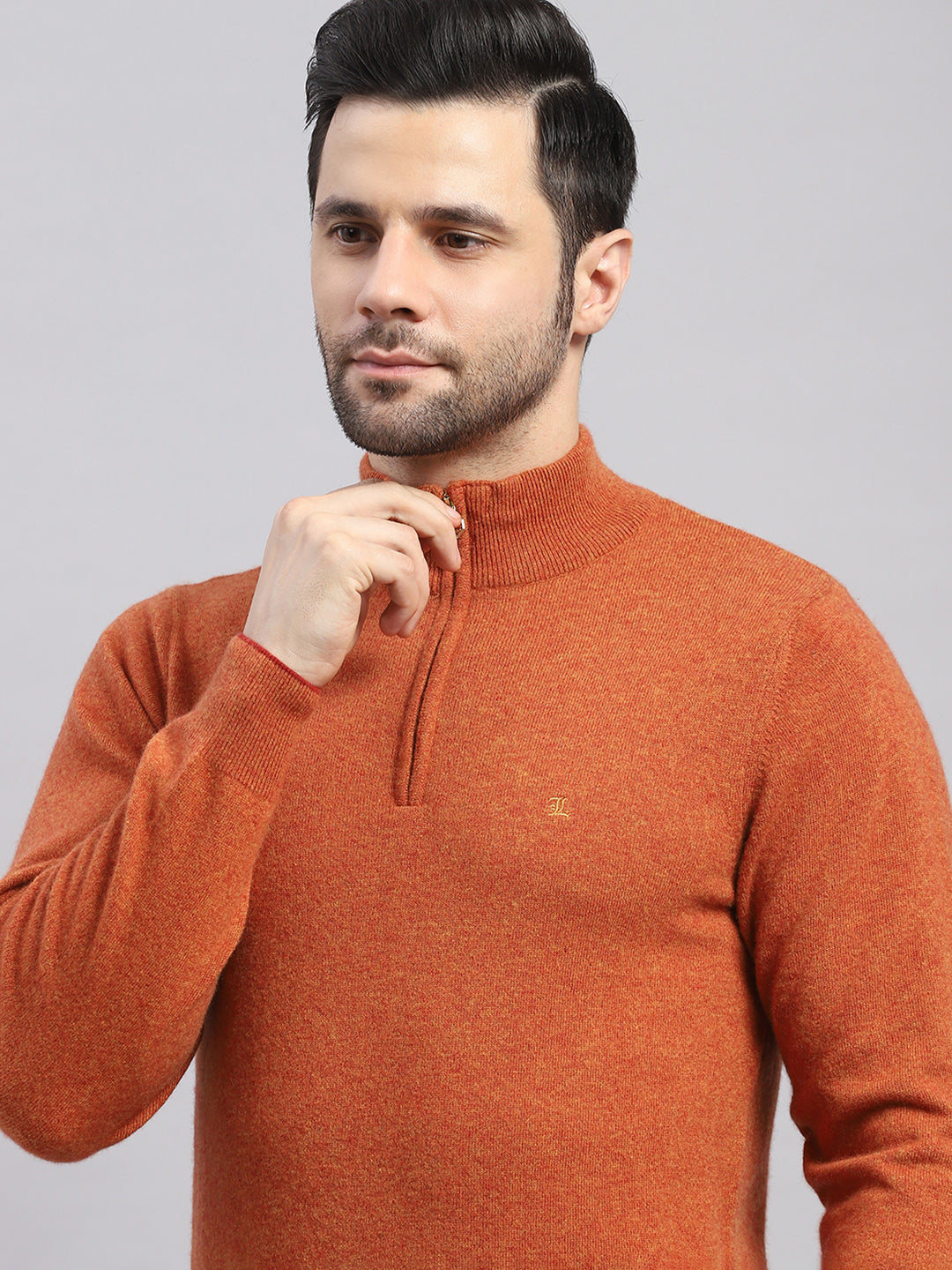Luxuria Men Rust Solid Collar Full Sleeve Pullover