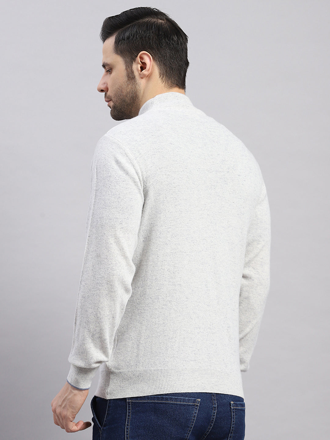 Luxuria Men Light Grey Solid Collar Full Sleeve Pullover