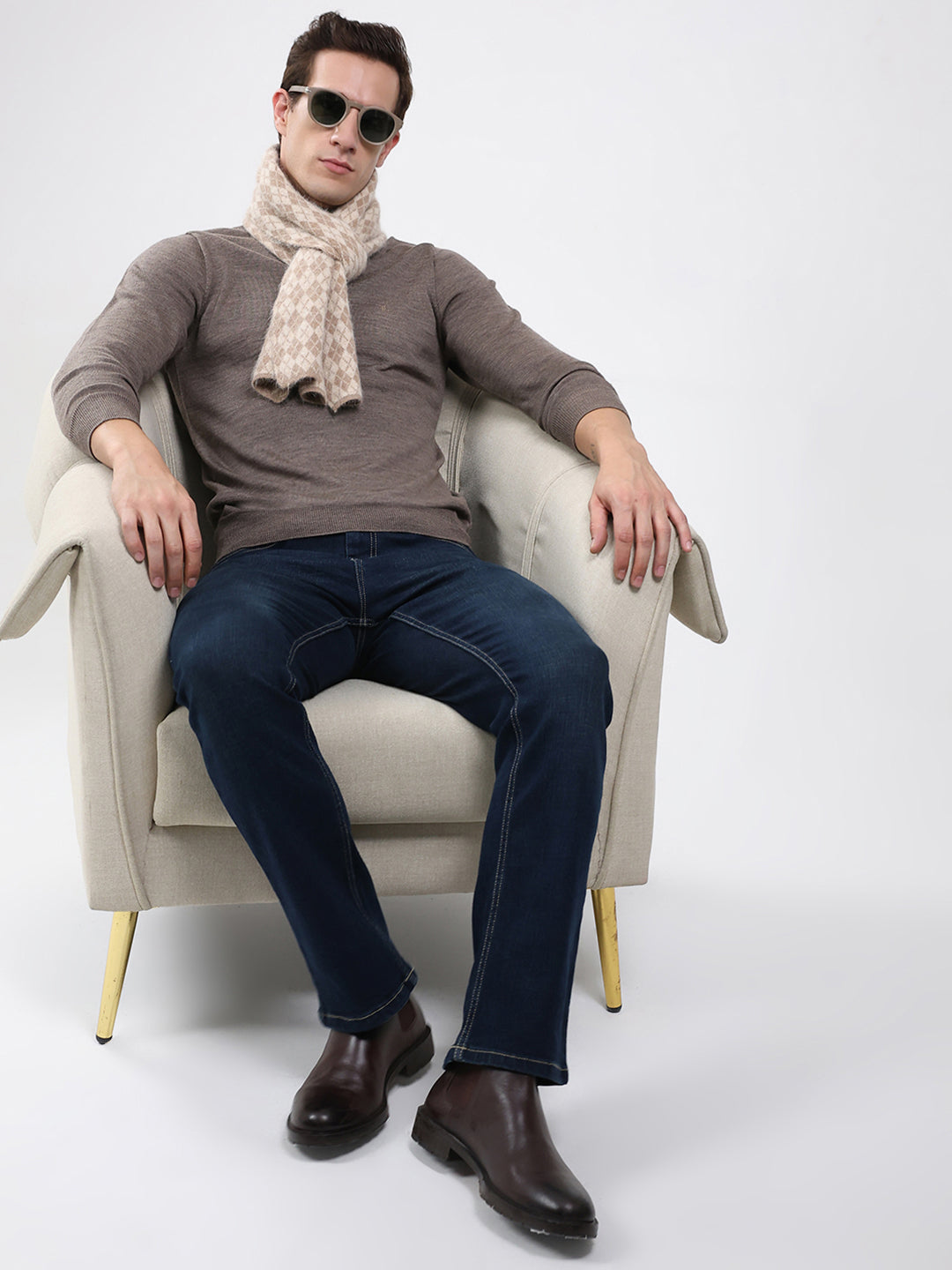 Luxuria Men Brown Solid High Neck Full Sleeve Pullover