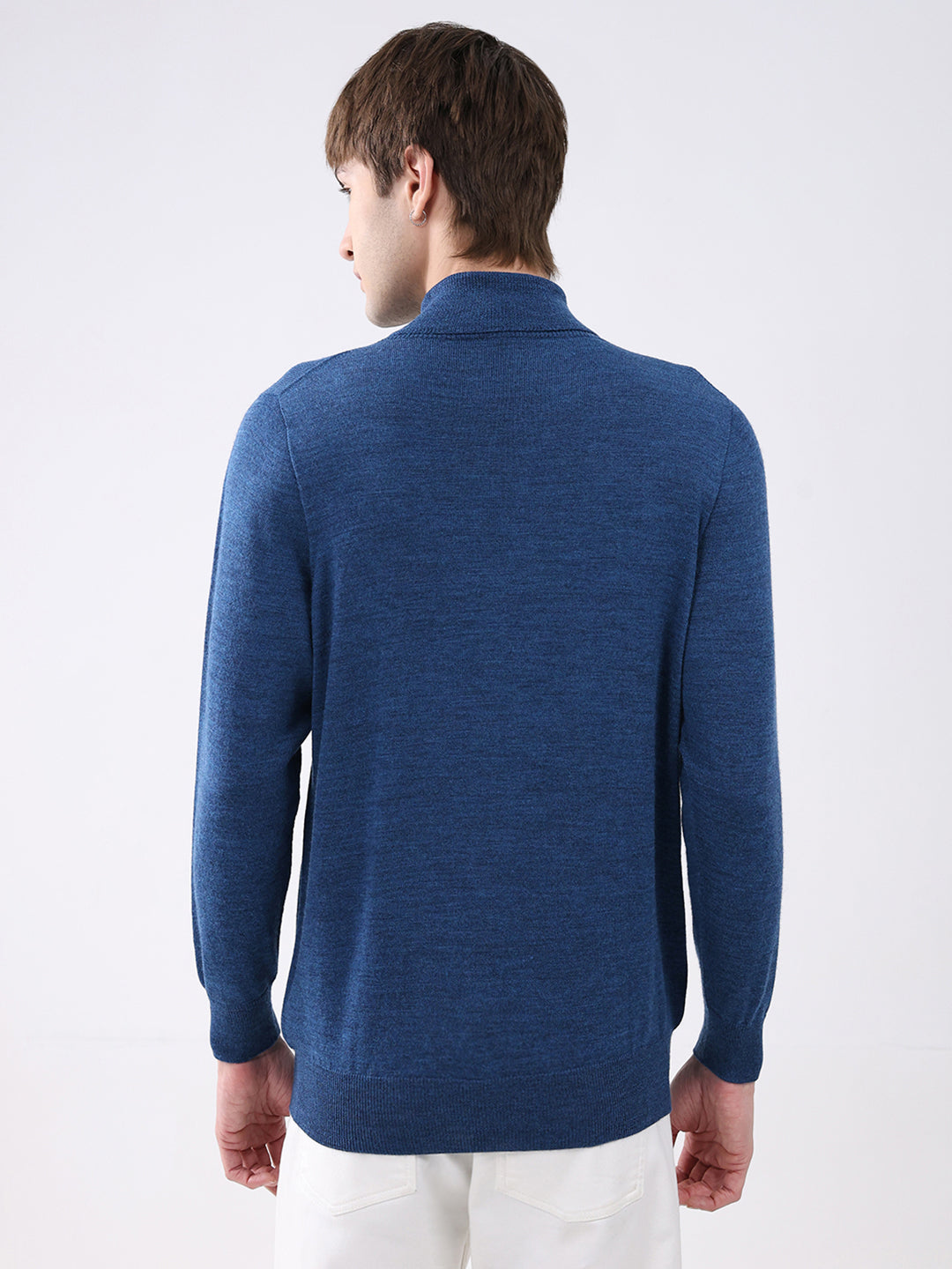 Luxuria Men Blue Solid High Neck Full Sleeve Pullover