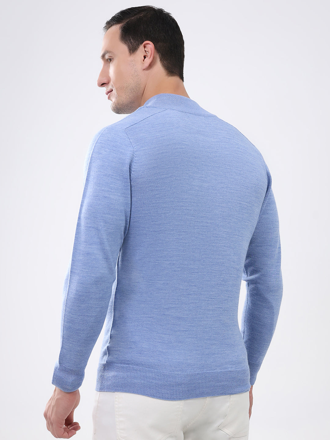 Luxuria Men Blue Solid Mock Neck Full Sleeve Pullover
