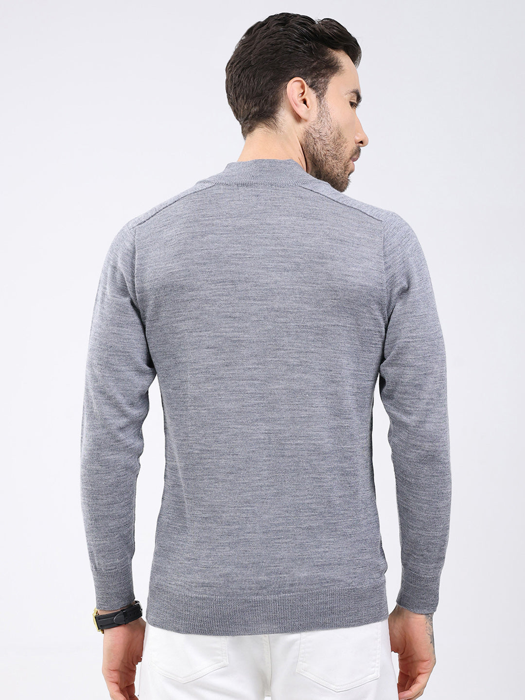 Luxuria Men Grey Solid High Neck Full Sleeve Pullover