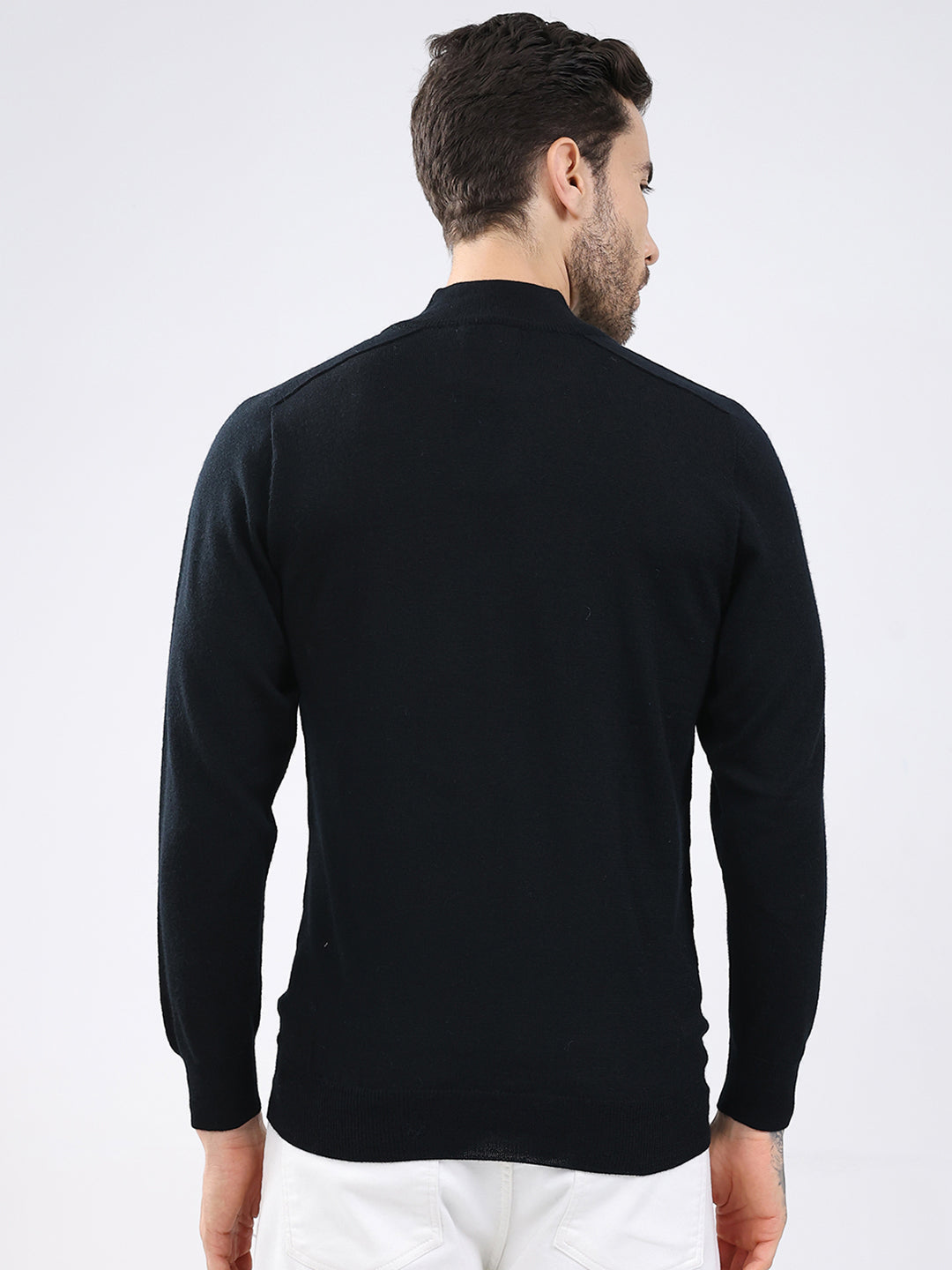 Luxuria Men Black Solid High Neck Full Sleeve Pullover