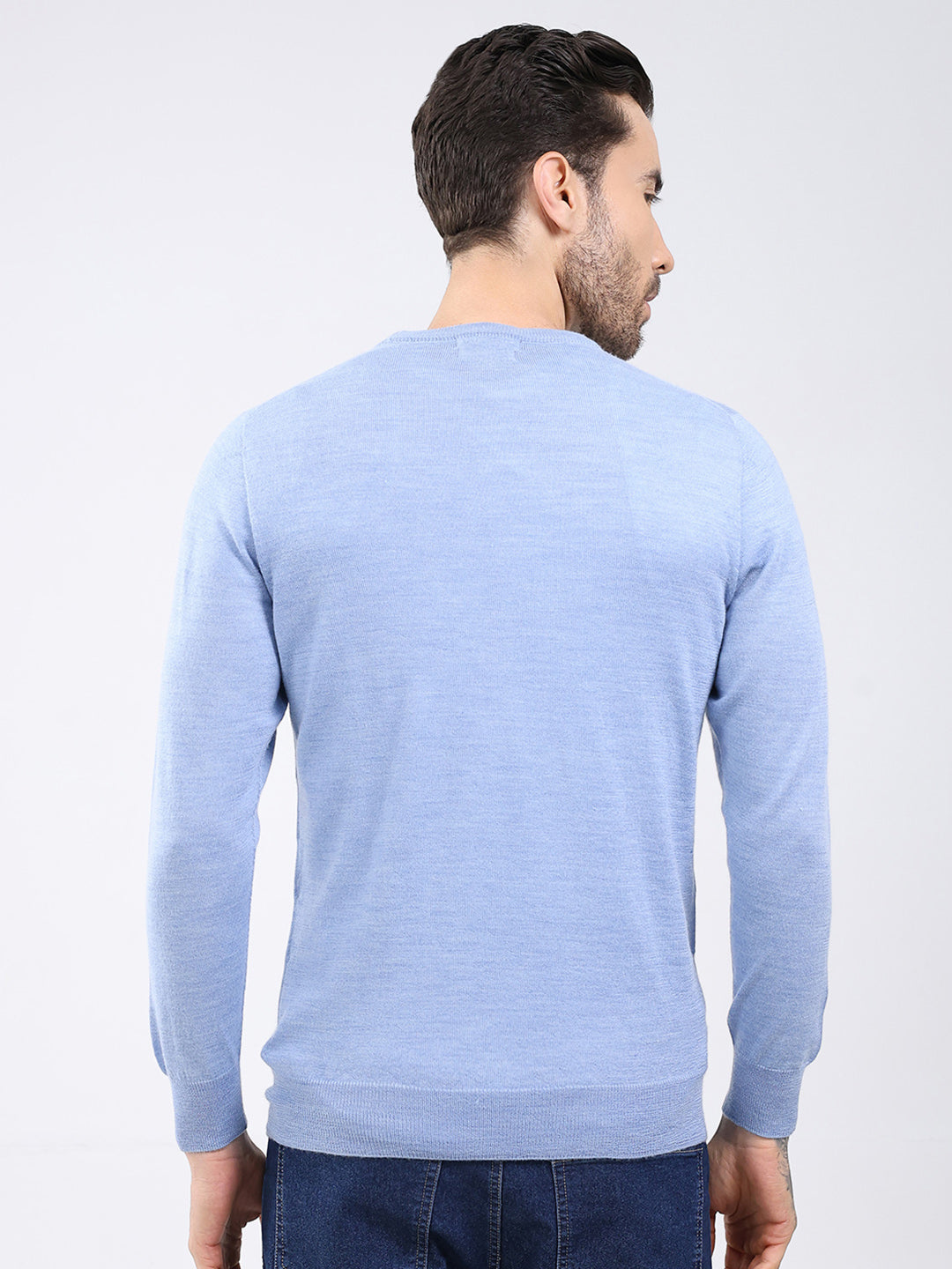 Luxuria Men Blue Solid Round Neck Full Sleeve Pullover