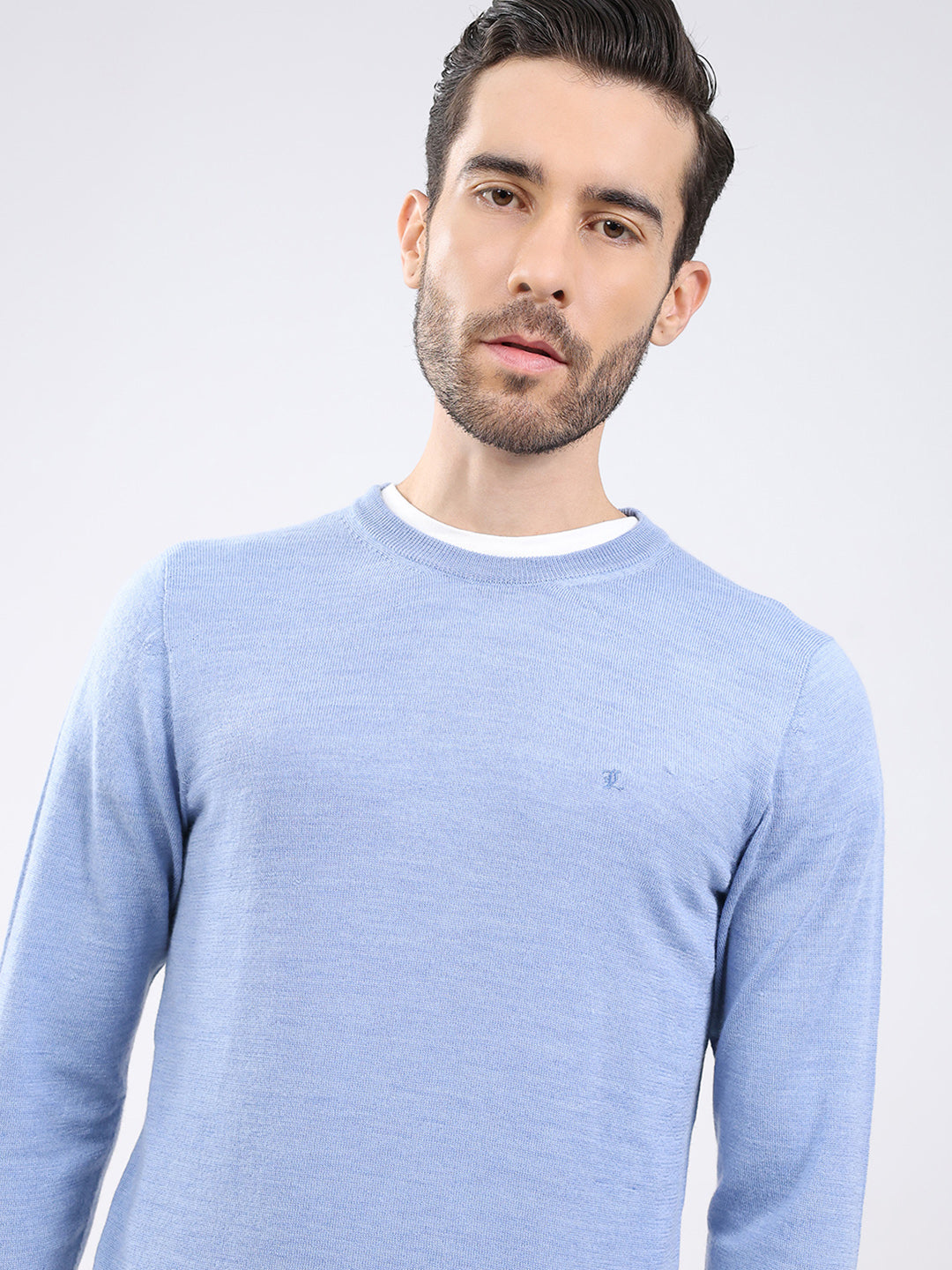 Luxuria Men Blue Solid Round Neck Full Sleeve Pullover