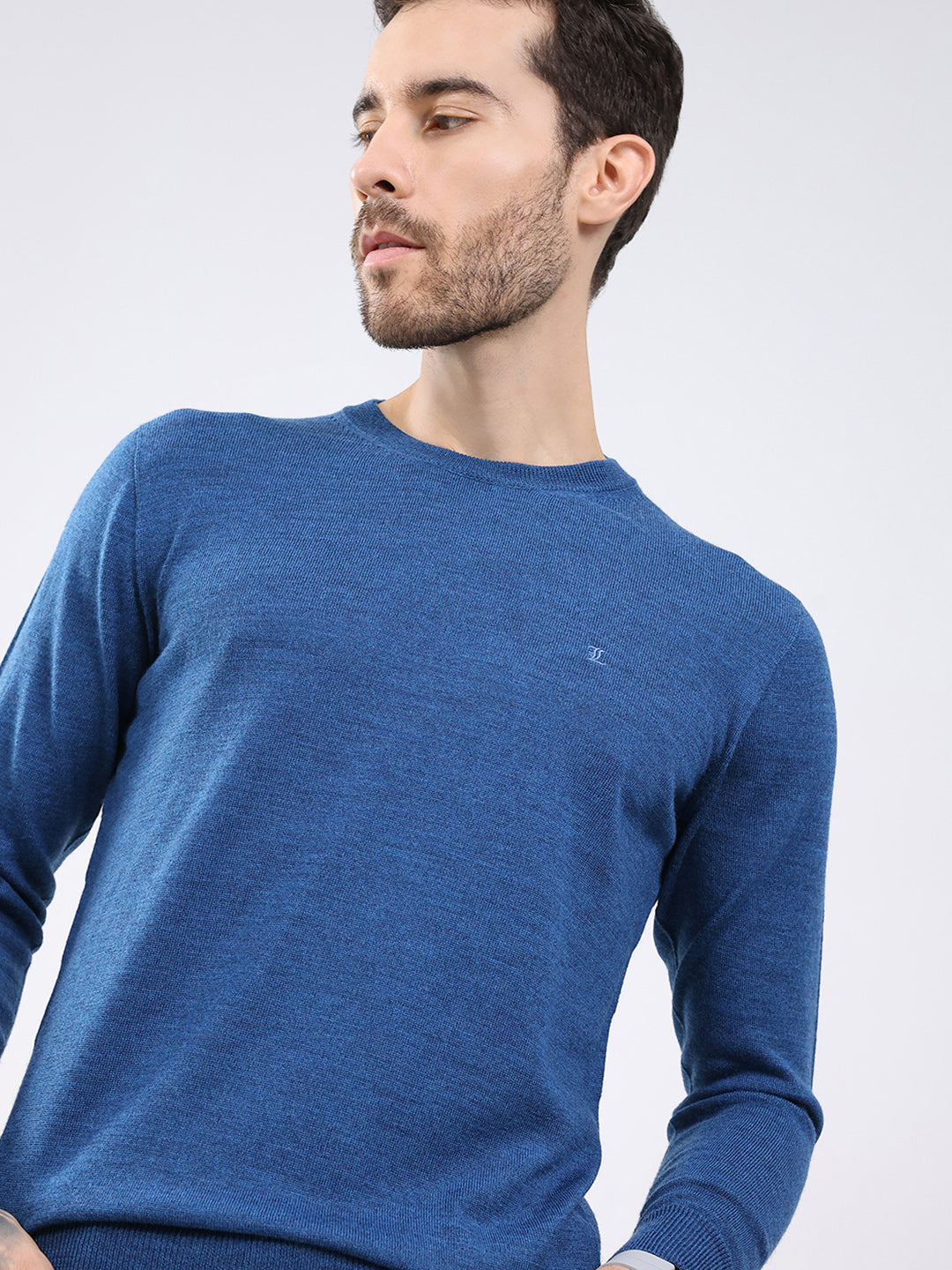 Luxuria Men Blue Solid Round Neck Full Sleeve Pullover