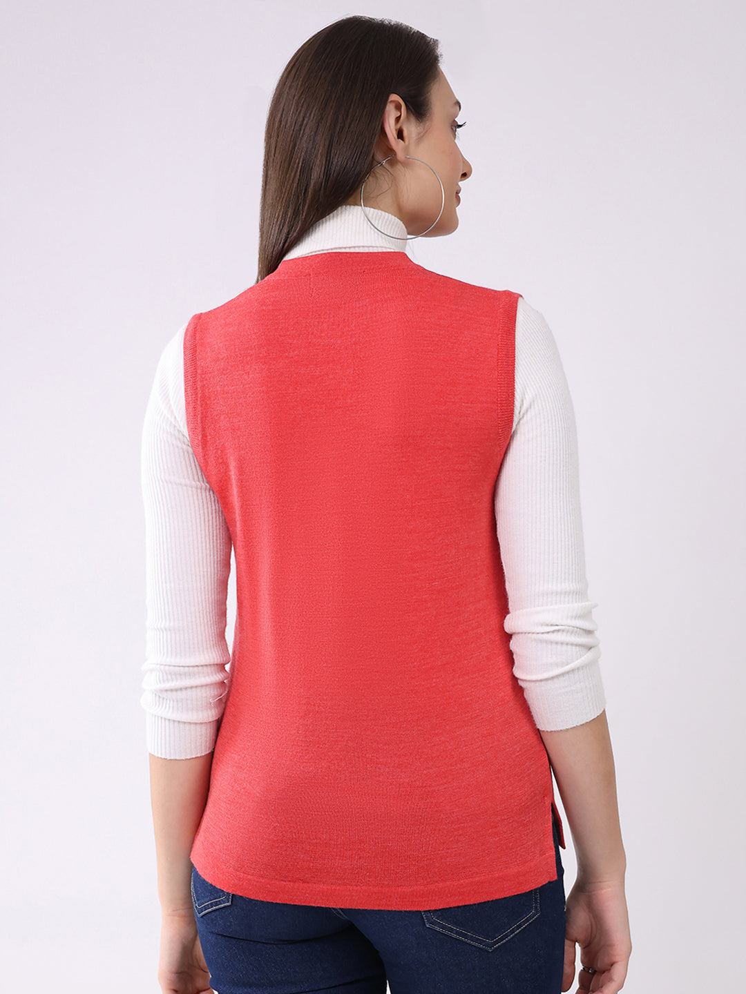 Luxuria Women Pink Solid V Neck Sleeveless Cardigan