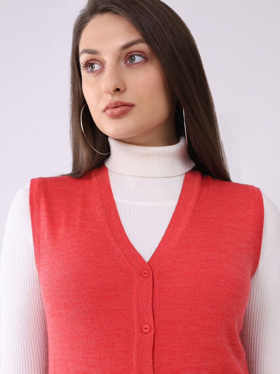 Luxuria Women Pink Solid V Neck Sleeveless Cardigan