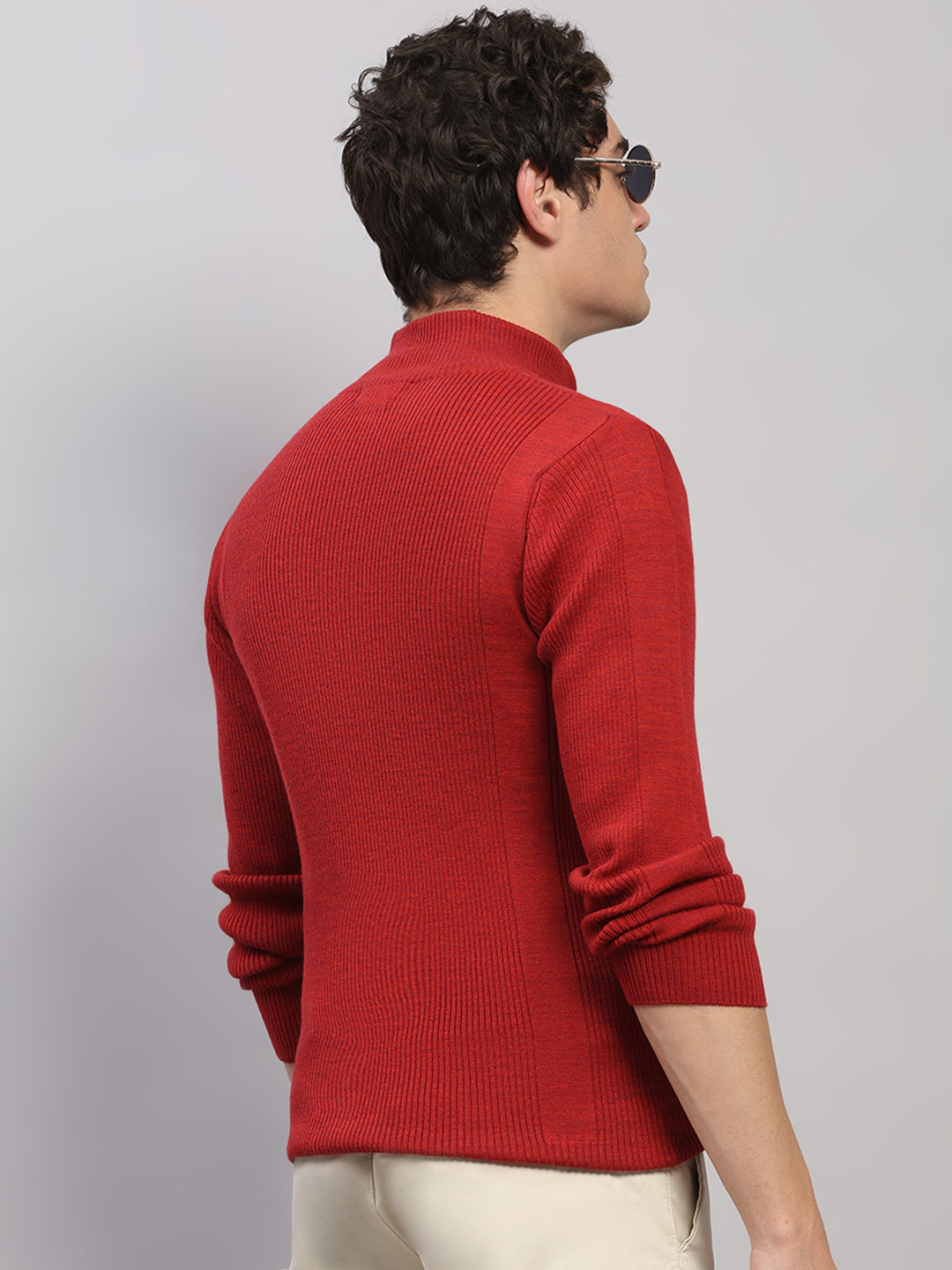 Luxuria Men Maroon Self Design Round Neck Full Sleeve Pullover