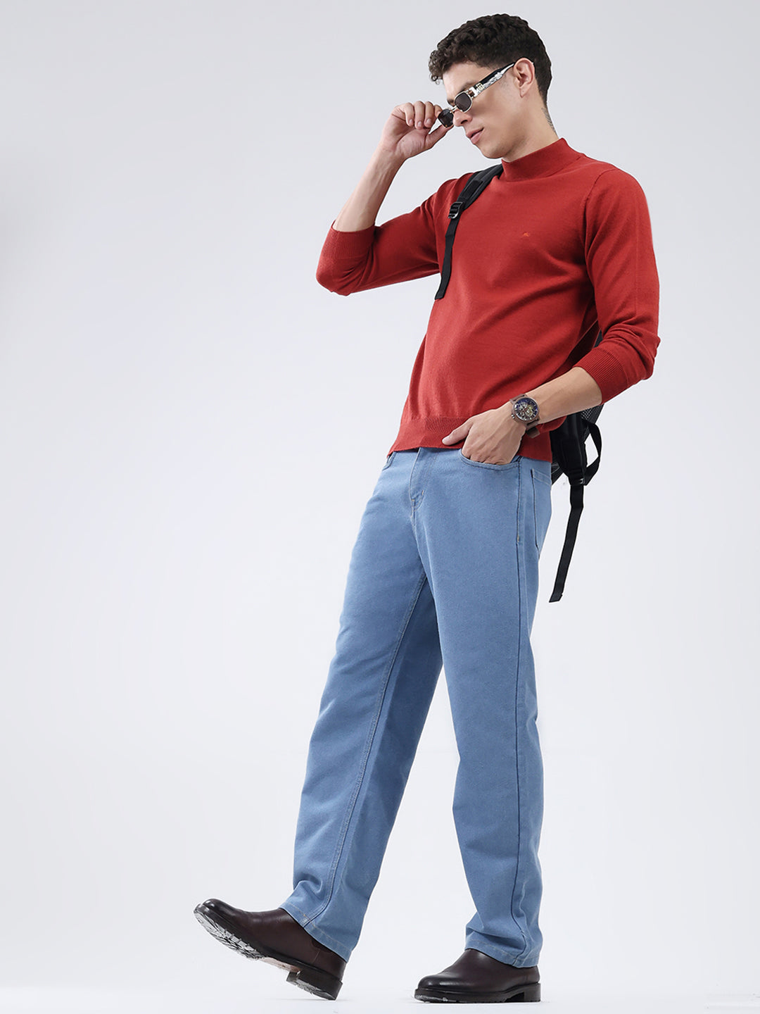 Men Maroon Solid High Neck Full Sleeve Pullover
