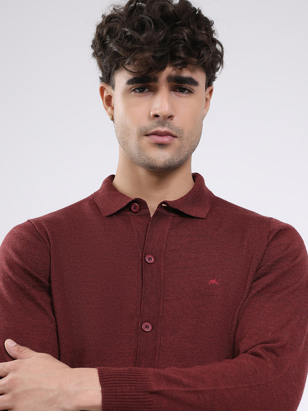 Men Maroon Solid Collar Full Sleeve Shirt